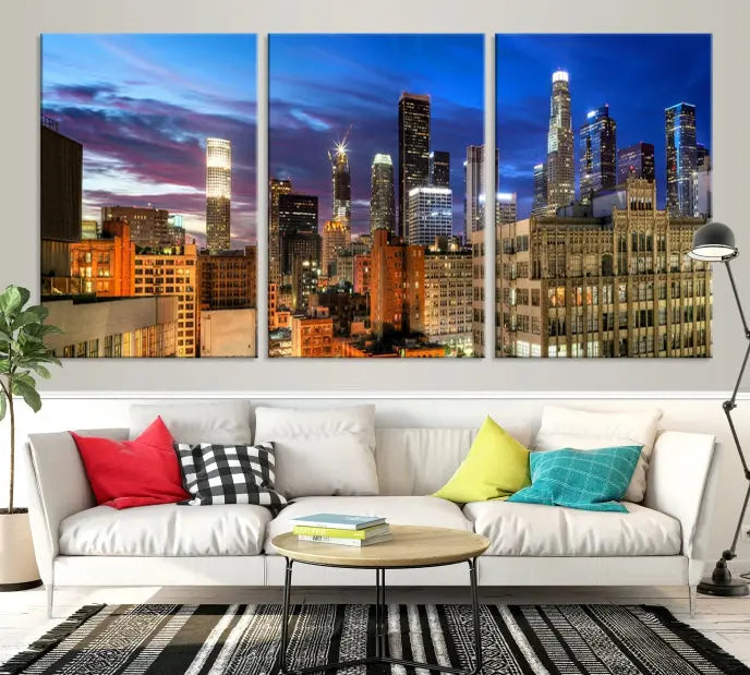 The Los Angeles Night Wall Art Canvas Print is displayed on museum-quality canvas.