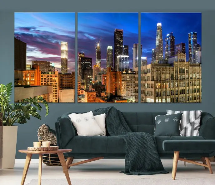 The Los Angeles Night Wall Art Canvas Print is displayed on museum-quality canvas.