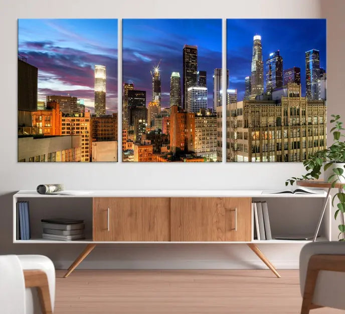 The Los Angeles Night Wall Art Canvas Print is displayed on museum-quality canvas.