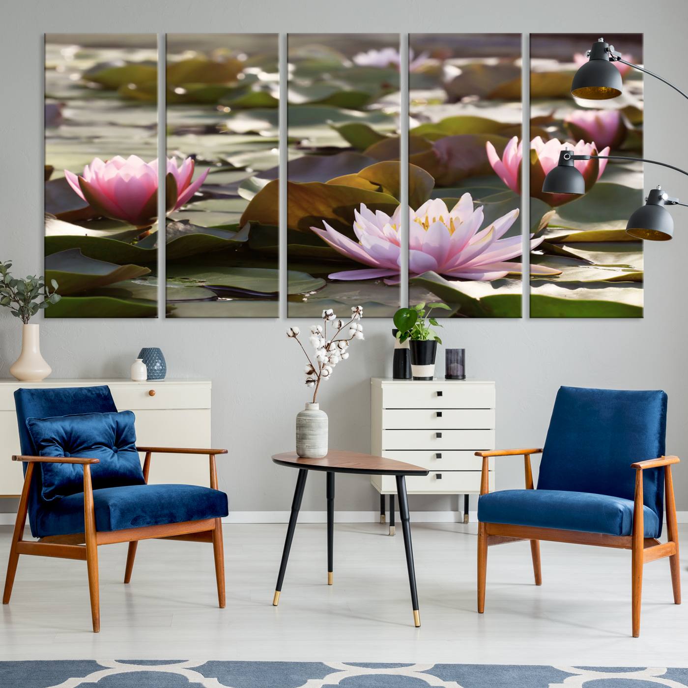 28394-MGV-CV-36X24-Lotus Flower Wall Art Canvas Print, Water Lily Large Wall Art Canvas Print for Yoga Room Decor, Meditation Room Decor