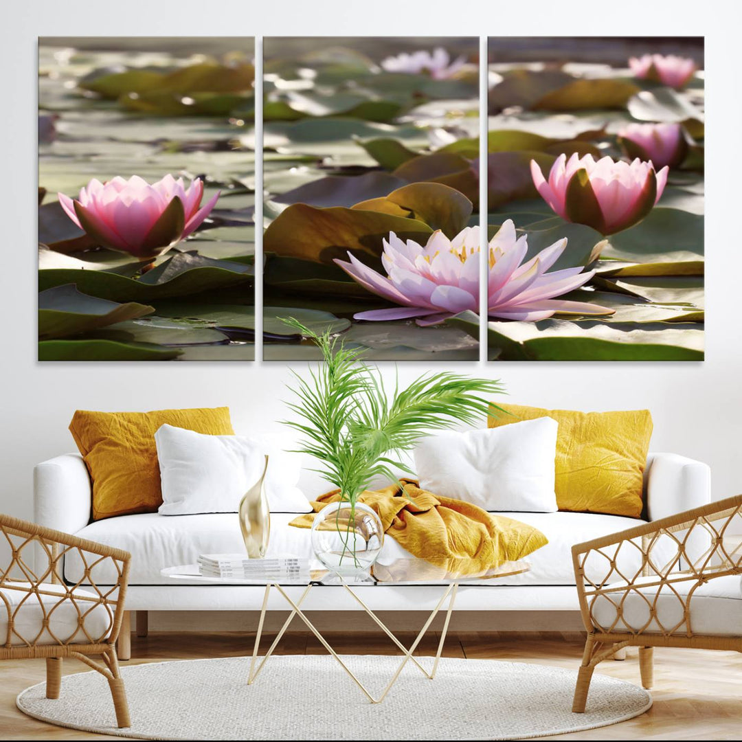 Lotus Flower Wall Art Canvas Print, Water Lily Large Wall Art Canvas Print for Yoga Room Decor, Meditation Room Decor
