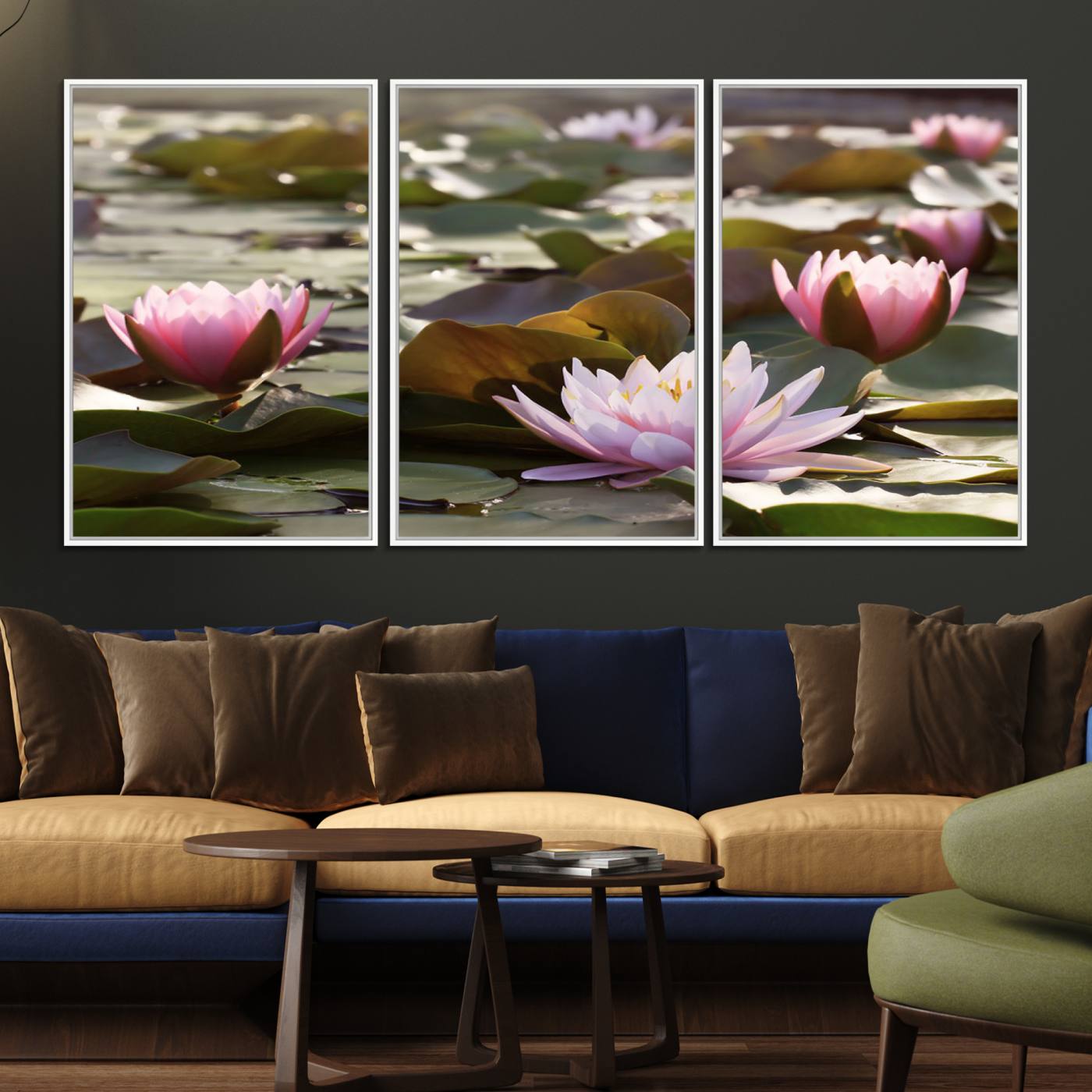 28394-MGV-FC-60X30-3P_White-Lotus Flower Wall Art Canvas Print, Water Lily Large Wall Art Canvas Print for Yoga Room Decor, Meditation Room Decor