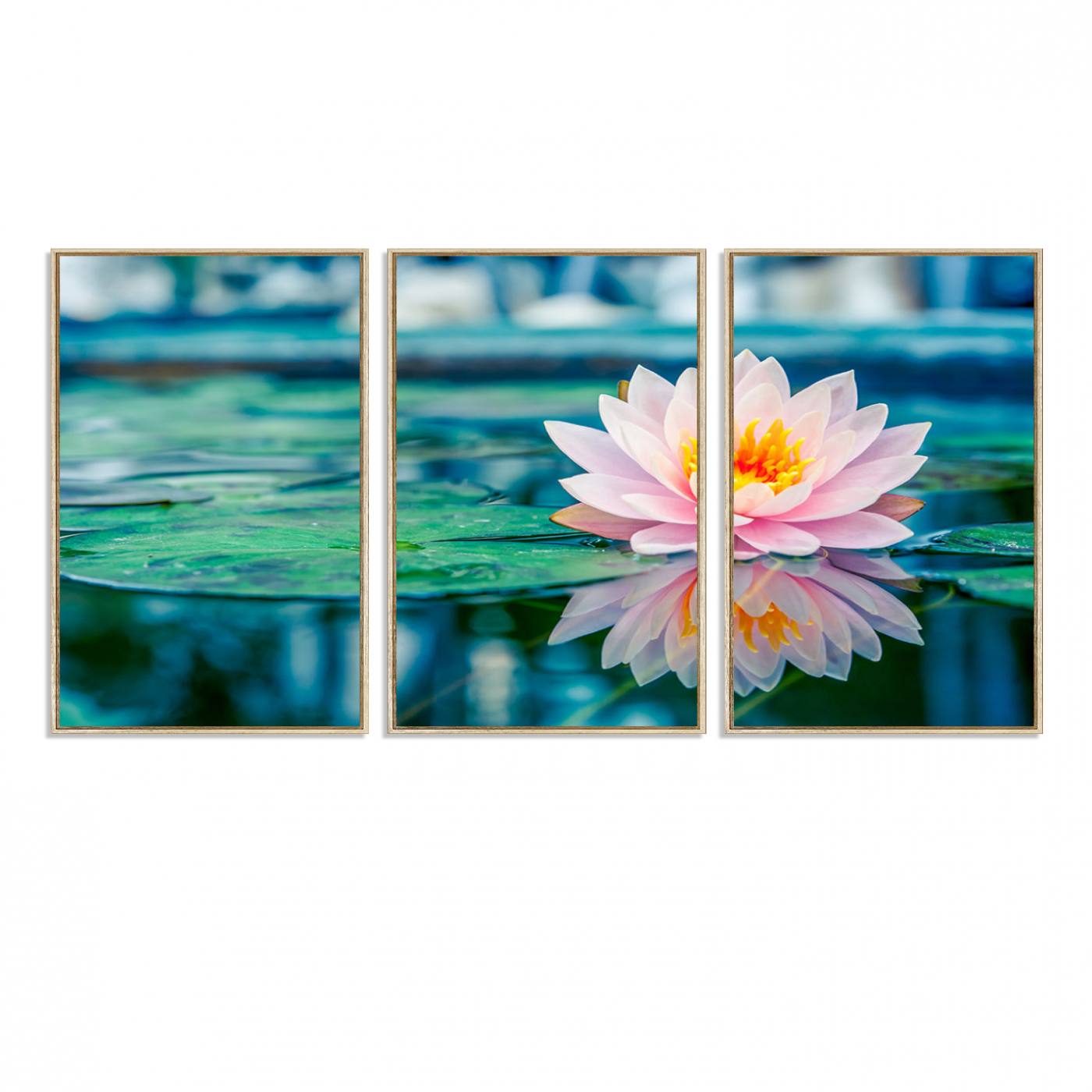 30320-MGV-FC-60X30-3P_Natural-Lotus Flower Wall Art Canvas Print, Water Lily Large Wall Art Canvas Print for Yoga Room Decor, Meditation Room Decor