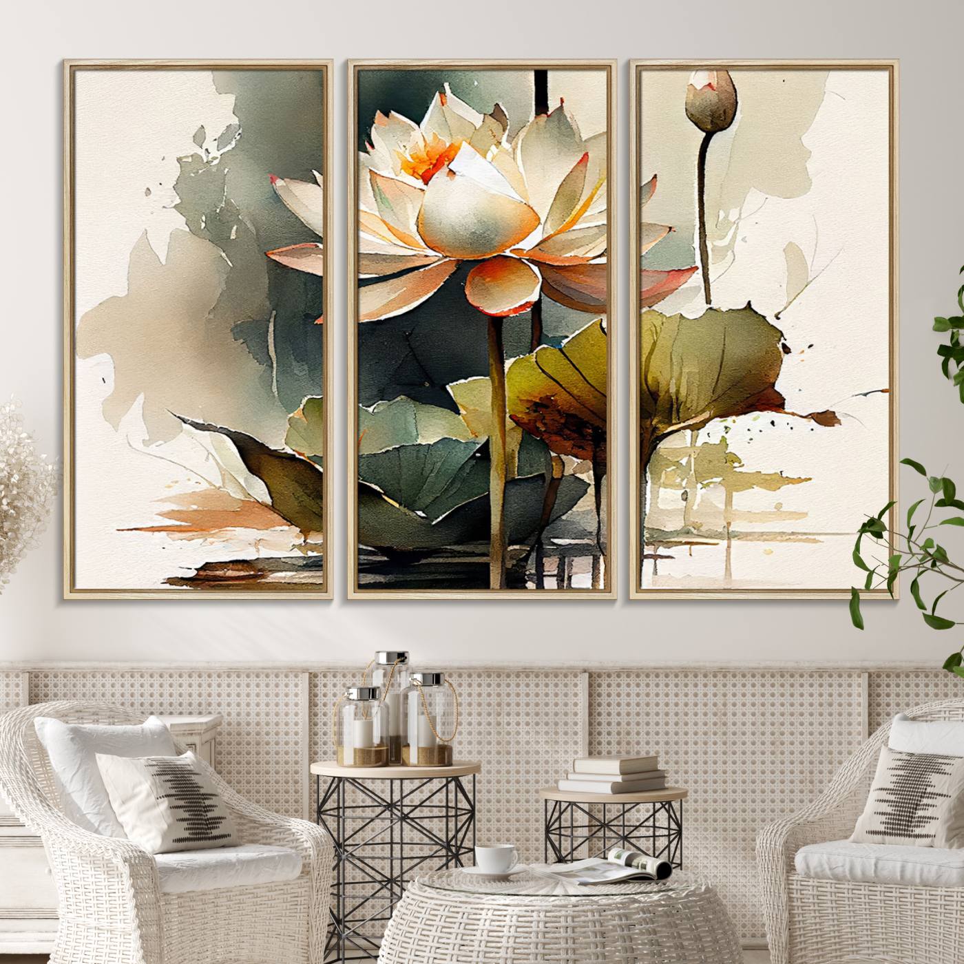 62531-MGV-CV-36X24-Lotus Flower Watercolor Canvas Print – A Symbol of Serenity and Growth, Captured in Soft Watercolors – Contemporary Wall Art for Tranquil
