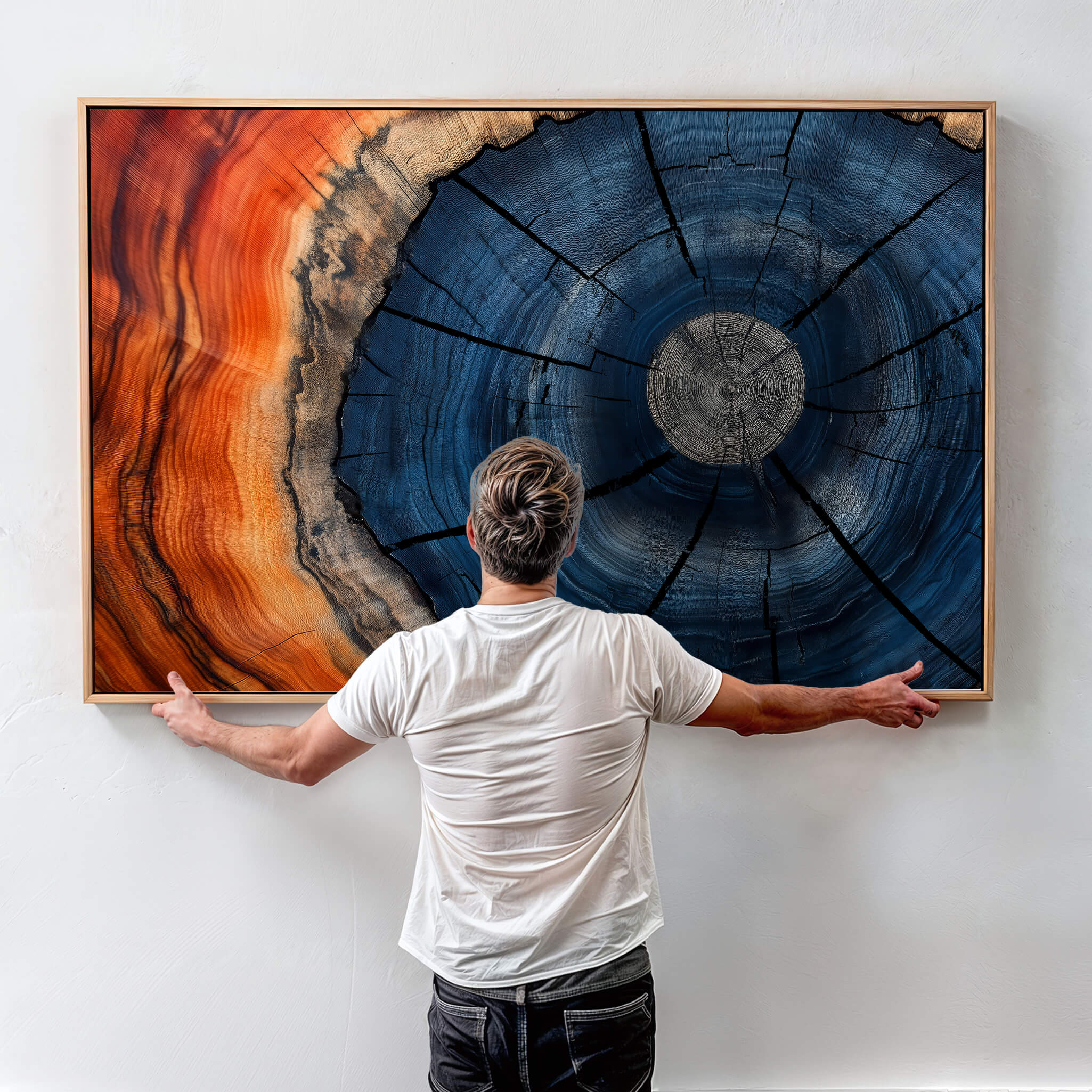 26110607-MGV-CV-36X24-Farmhouse Wall Art - Abstract Tree Rings Canvas Wall Art Print, Framed Wood Grain Rings Artwork