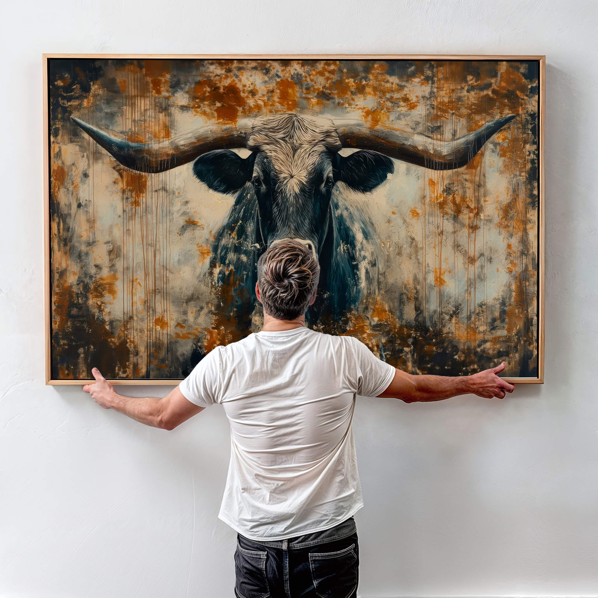 85913-MGV-CV-36X24-Abstract Longhorn Bull Wall Art | Rustic Western Wall Decor | Framed and Ready to Hang | Ideal for Farmhouse, Lodge, and Barn Decor