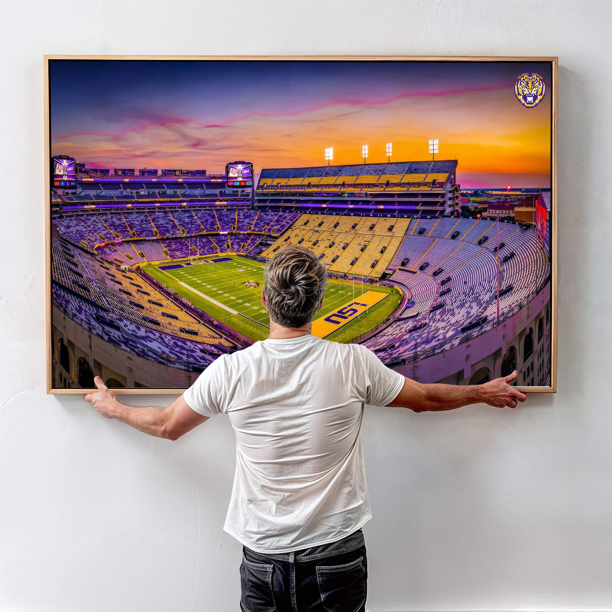 93538-MGV-CV-36X24-The Louisiana State University Tigers Football Team Print - Baton Rouge Tiger Stadium Wall Art Canvas Print