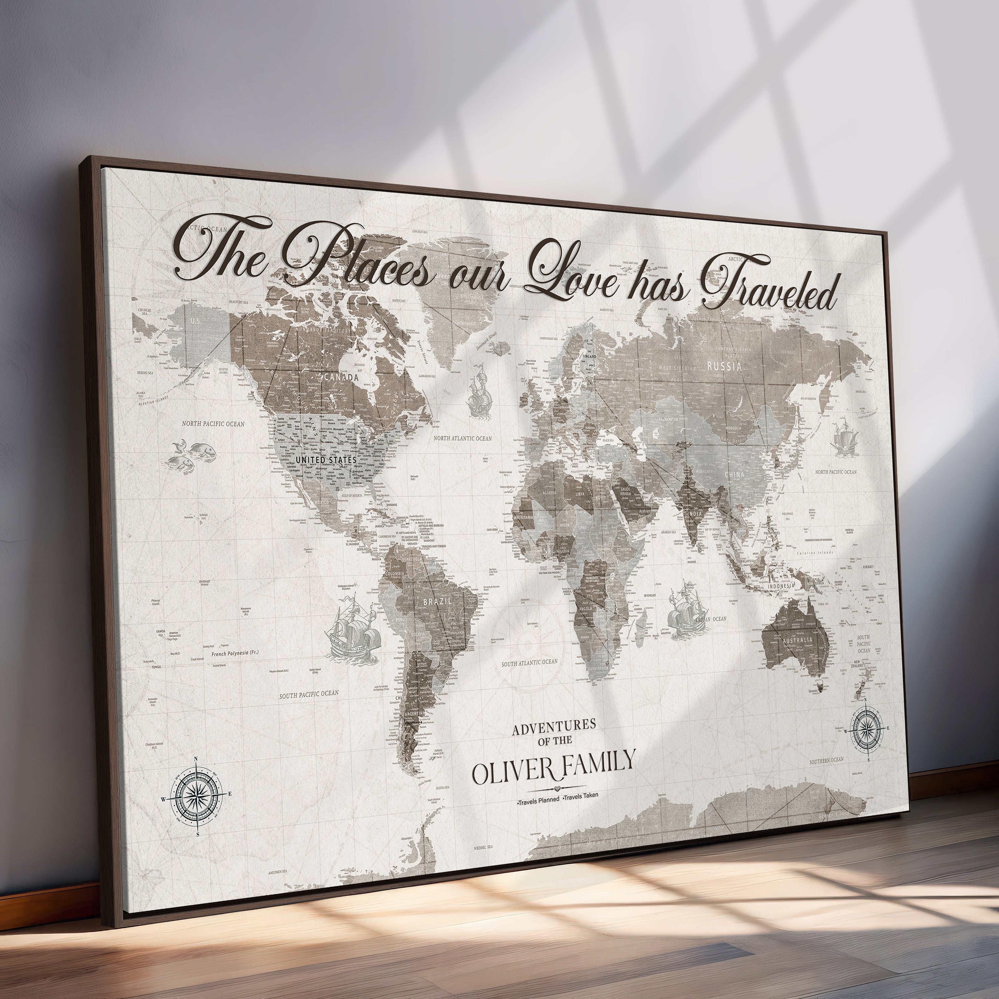 88245481-MGV-CV-36X24-Custom Push Pin World Map Wall Canvas Print – Personalized Travel Tracker with Pins – Framed Large Multi-Size Canvas for Home Office Decor