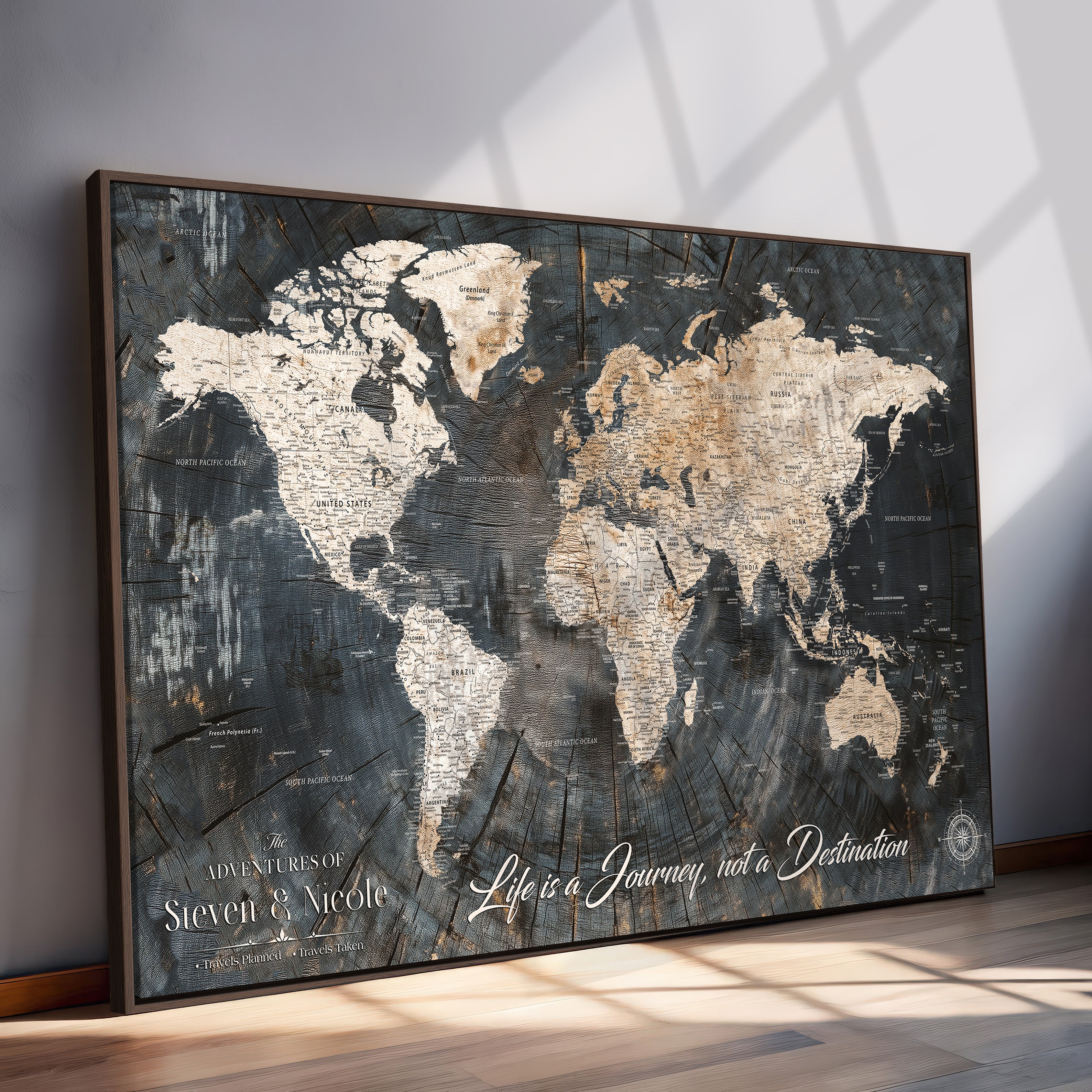 13001721-MGV-CV-36X24-Custom Push Pin World Map Wall Canvas Print – Personalized Travel Tracker with Pins – Framed Large Multi-Size Canvas for Home Office Decor