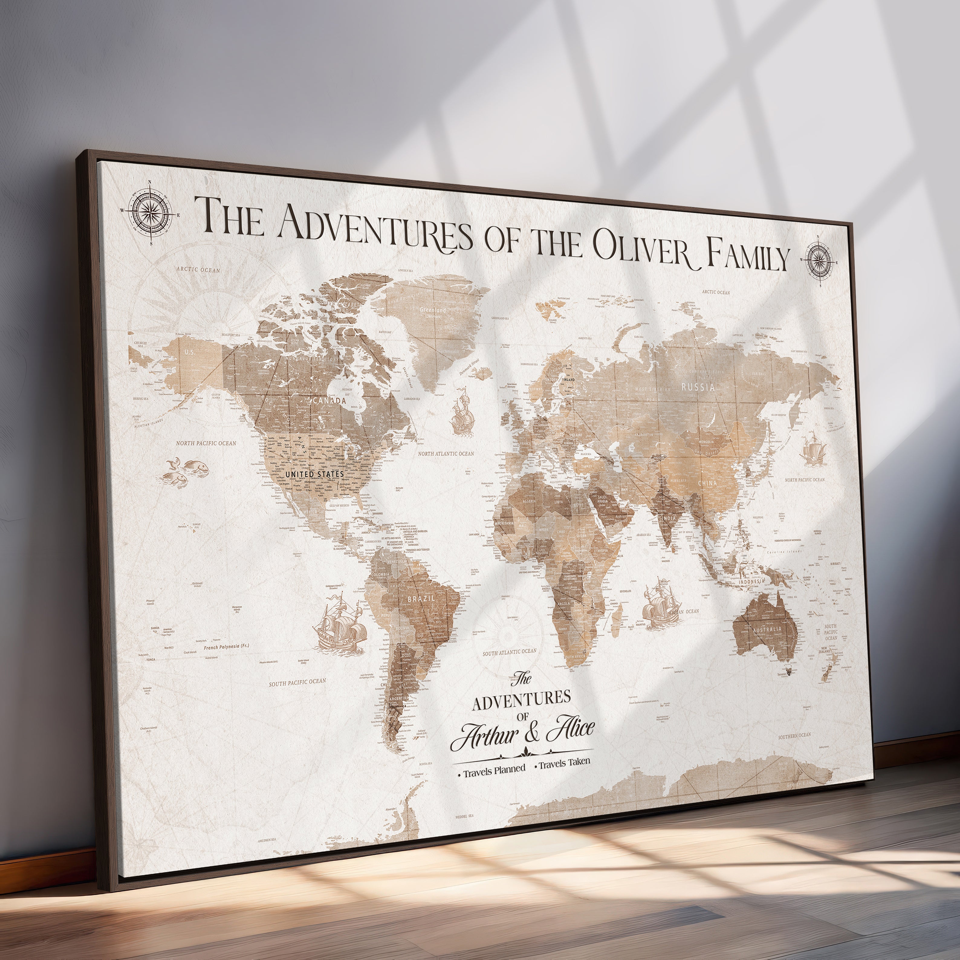 58395047-MGV-CV-36X24-Custom Push Pin World Map Wall Canvas Print – Personalized Travel Tracker with Pins – Framed Large Multi-Size Canvas for Home Office Decor