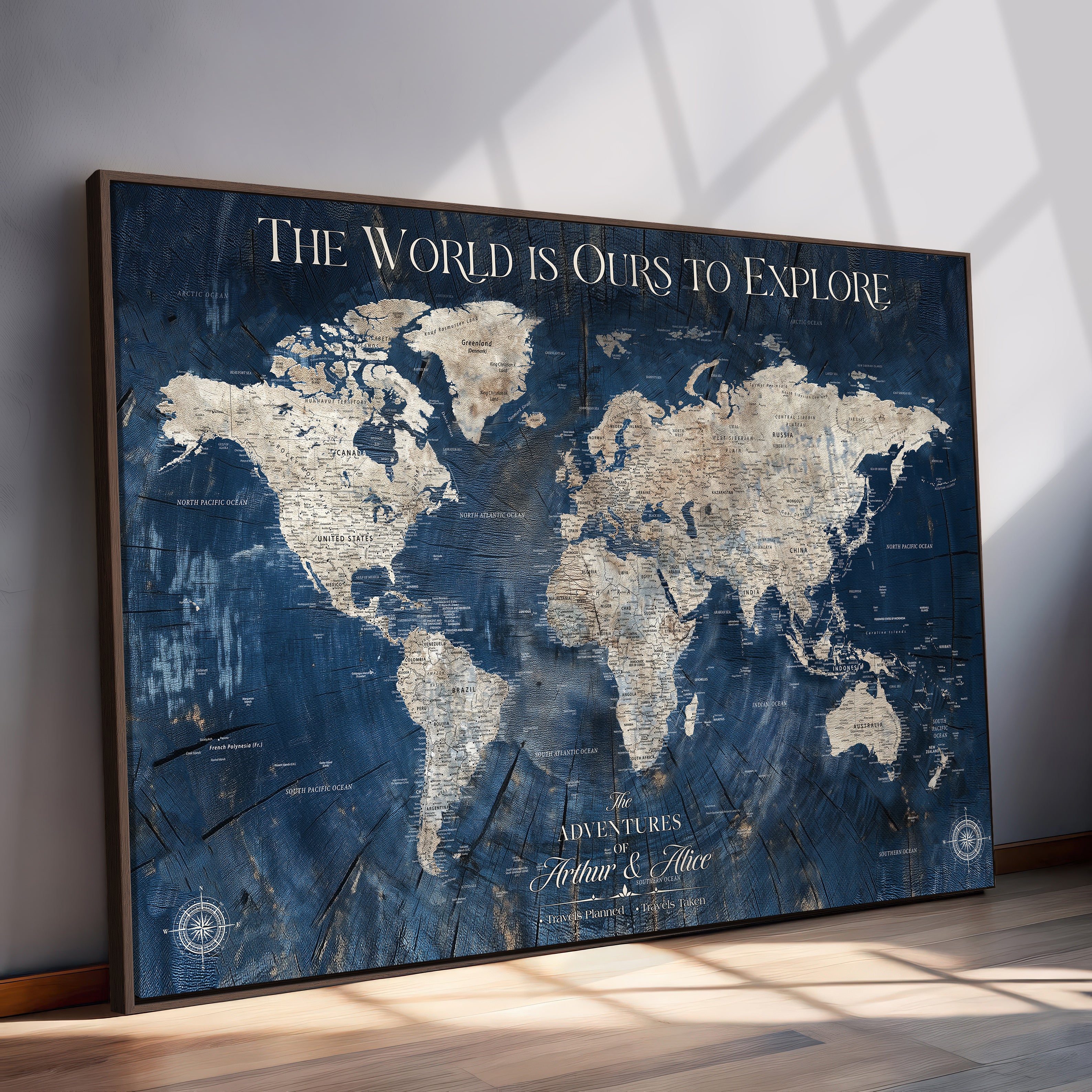 45566494-MGV-CV-36X24-Customized World Map Canvas Print | Premium Canvas with Foam Backing | Vintage-Inspired Map Art | Perfect for Home Office or Study Room