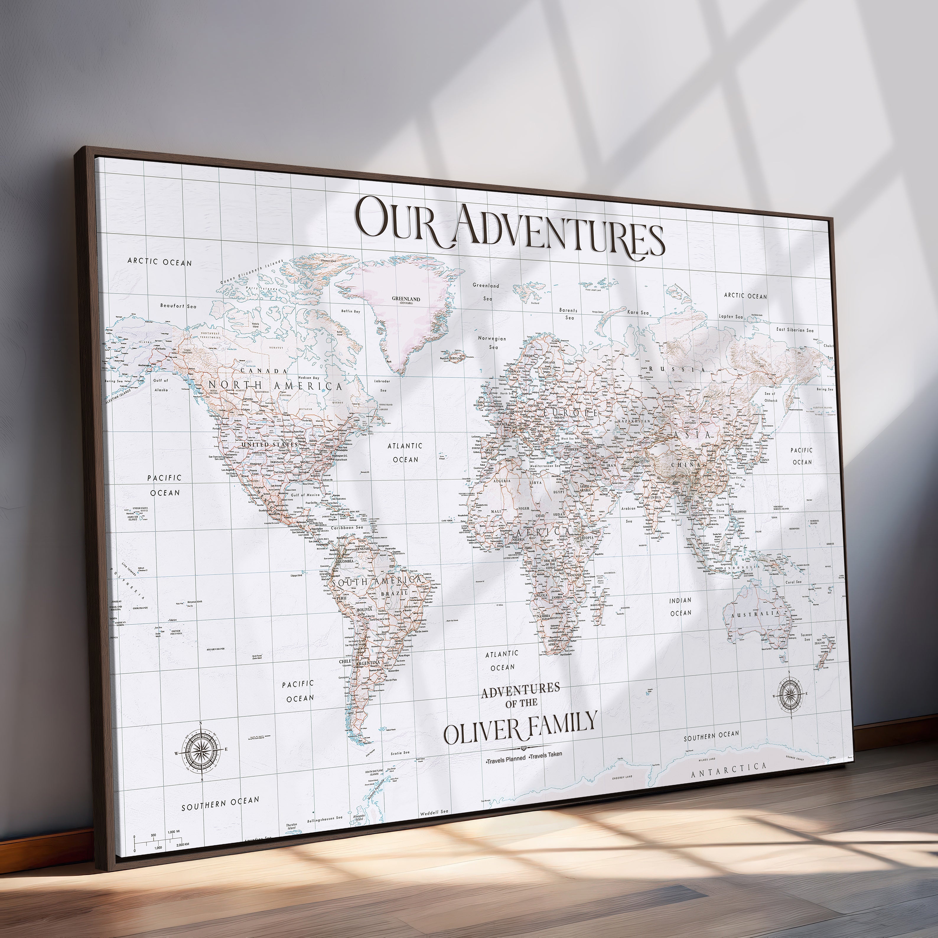 40041157-MGV-CV-36X24-Custom Push Pin World Map Wall Canvas Print – Personalized Travel Tracker with Pins – Framed Large Multi-Size Canvas for Home Office Decor