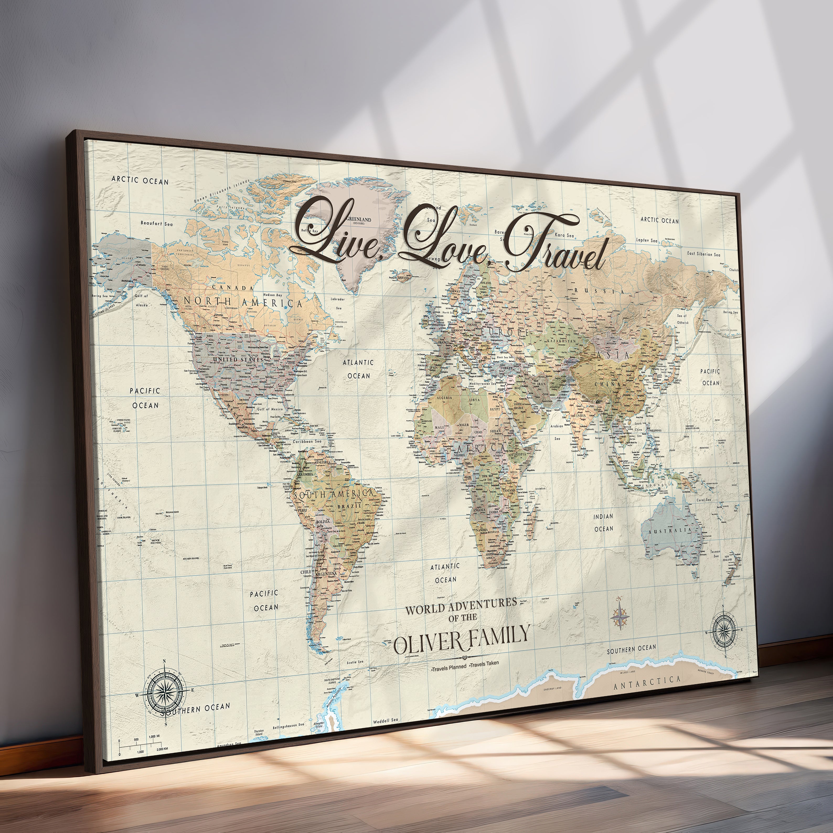49563244-MGV-CV-36X24-Custom Push Pin World Map Wall Canvas Print – Personalized Travel Tracker with Pins – Framed Large Multi-Size Canvas for Home Office Decor