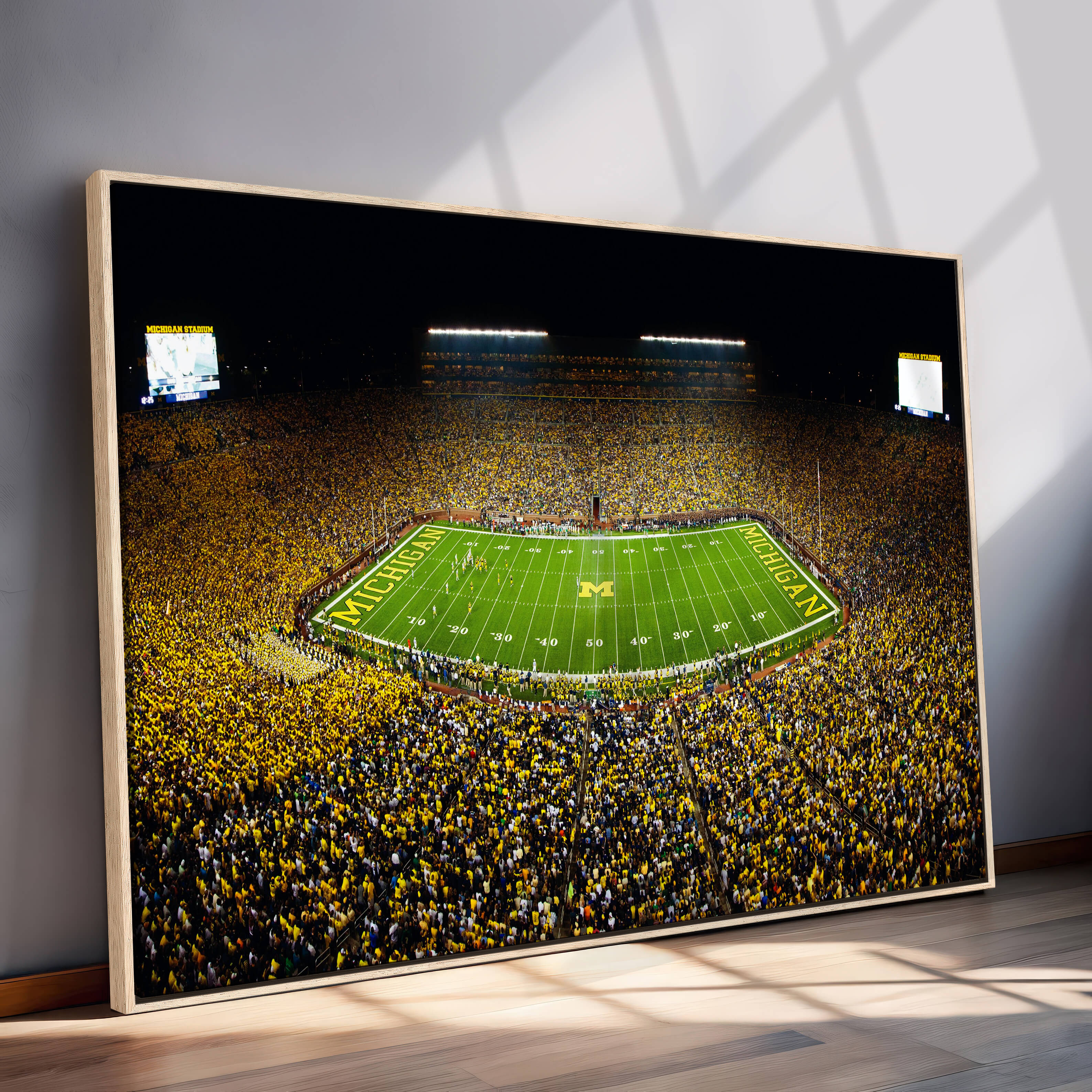 26166-MGV-CV-36X24-Michigan Wolverines Football Team Print - Michigan Stadium Night Game Canvas Wall Art - University of Michigan Football Match