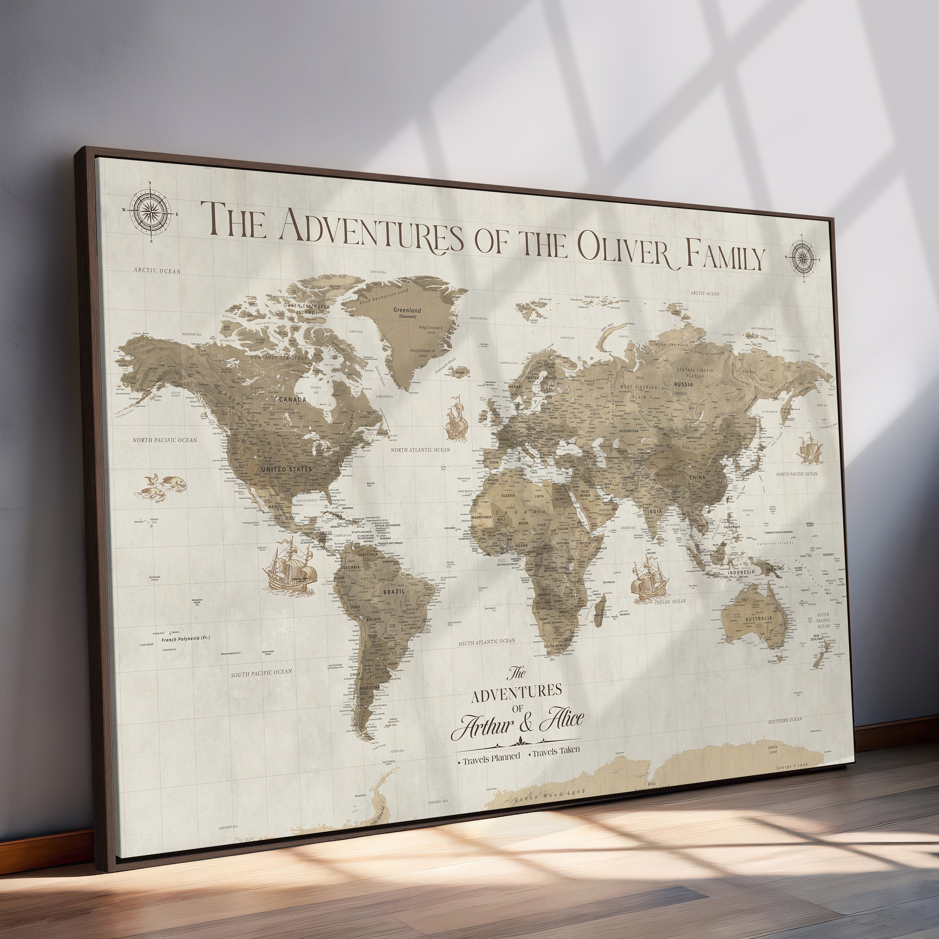 40119313-MGV-CV-36X24-World Travel Map with Pins – Push Pin Maps of Where I've Been, Framed Wall Map for Travel Memories, Old Style Decorative World Map - H12