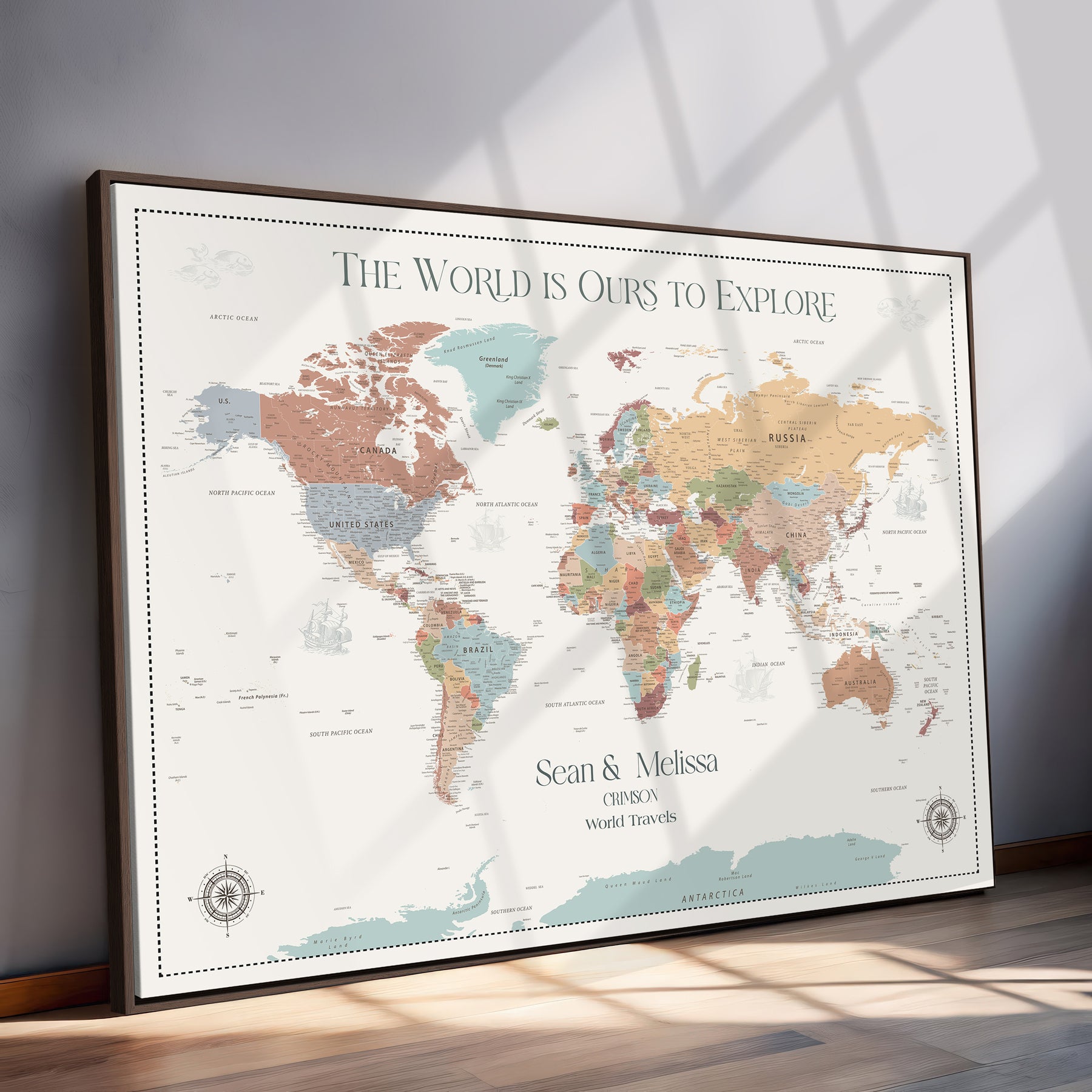 45566494-MGV-CV-36X24-Customizable World Map Push Pin Canvas Personalized Travel Gift Framed Adventure Tracker for Vacation Memories Anniversary Decor