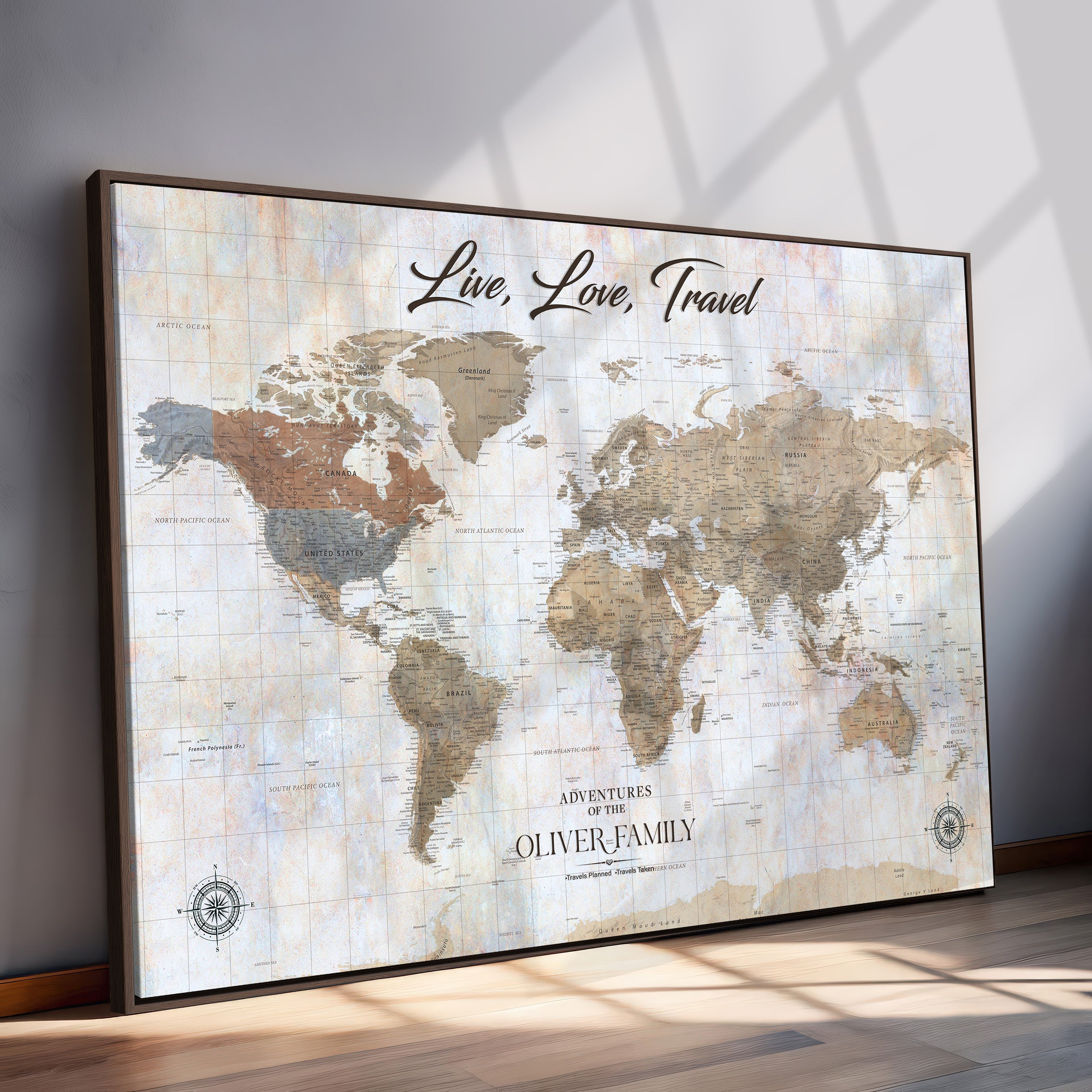 76256172-MGV-CV-36X24-Custom Push Pin World Map Wall Canvas Print – Personalized Travel Tracker with Pins – Framed Large Multi-Size Canvas for Home Office Decor