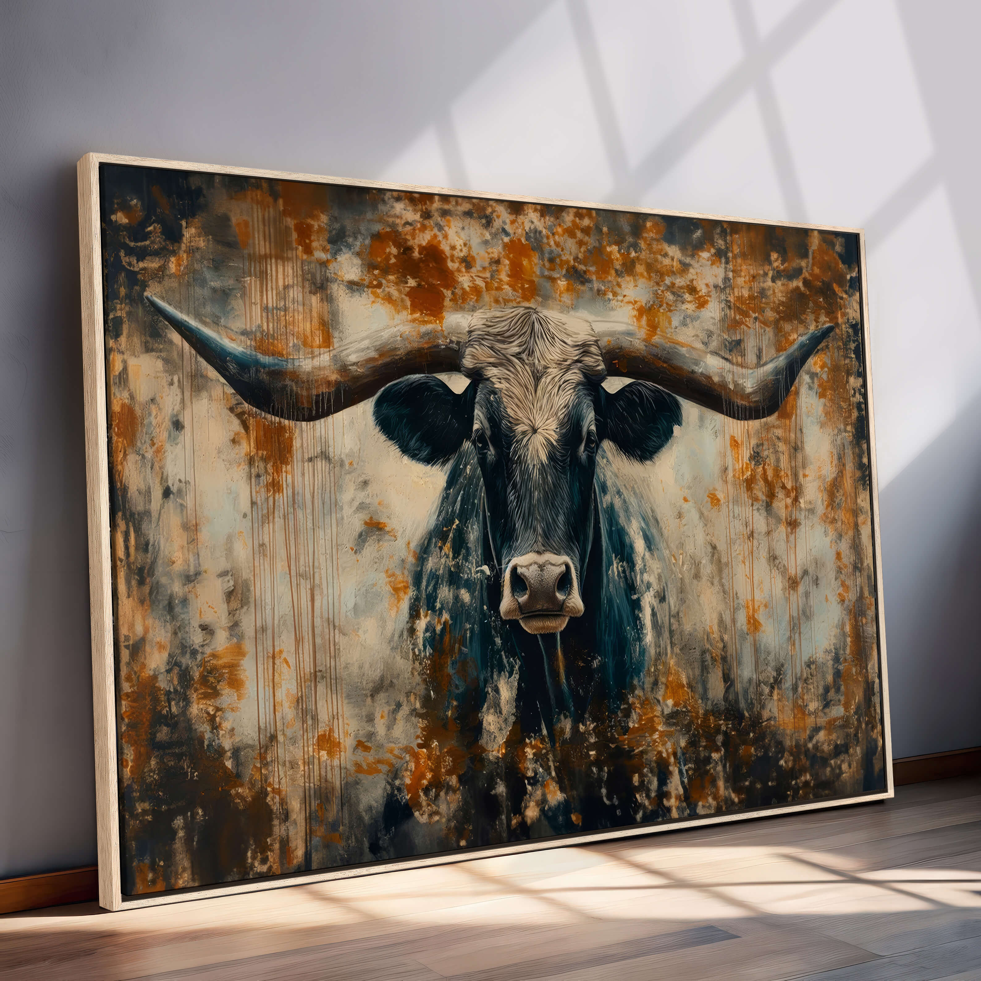 85913-MGV-CV-36X24-Abstract Longhorn Bull Wall Art | Rustic Western Wall Decor | Framed and Ready to Hang | Ideal for Farmhouse, Lodge, and Barn Decor