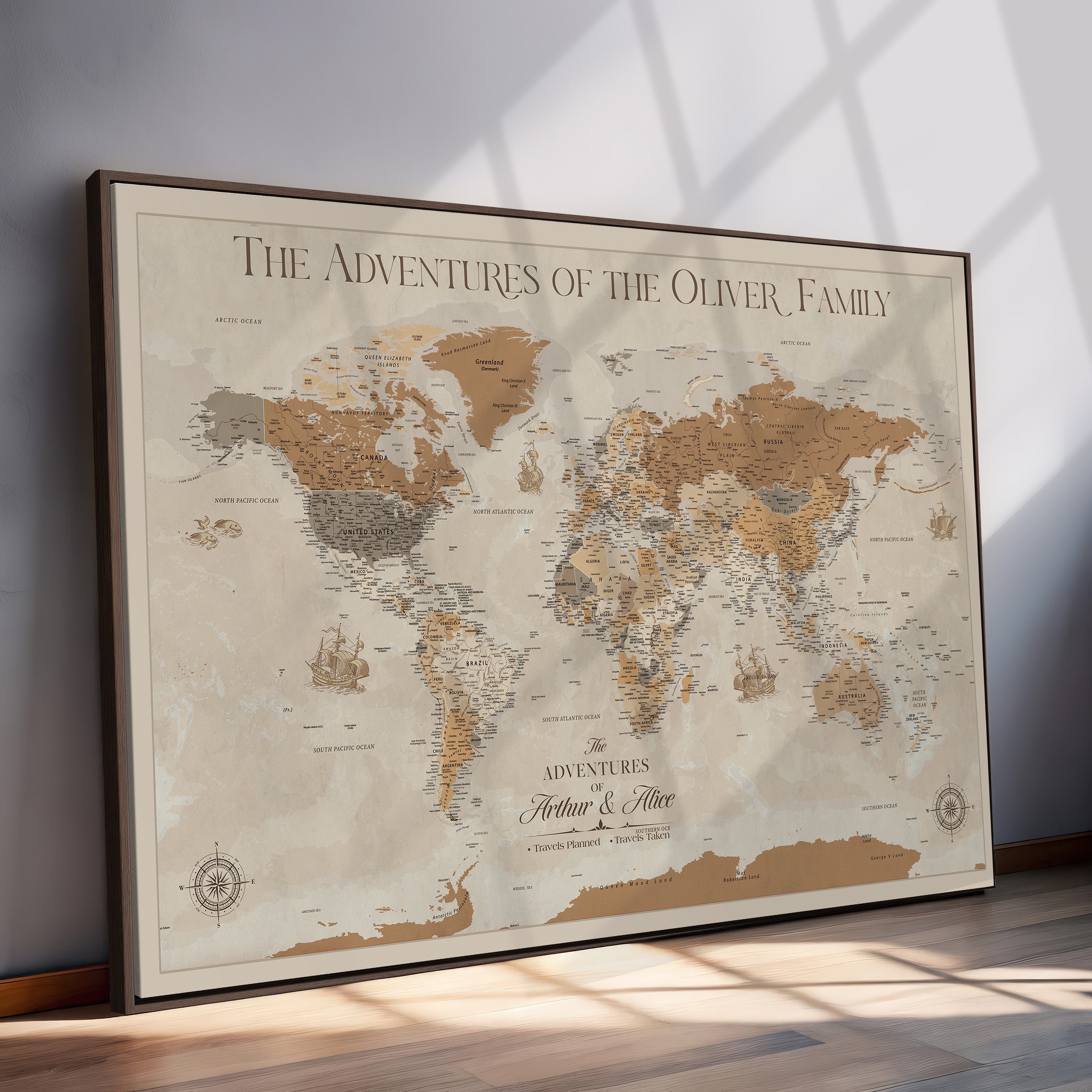 66042608-MGV-CV-36X24-World Travel Map with Pins – Push Pin Maps of Where I've Been, Framed Wall Map for Travel Memories, Old Style Decorative World Map - H11