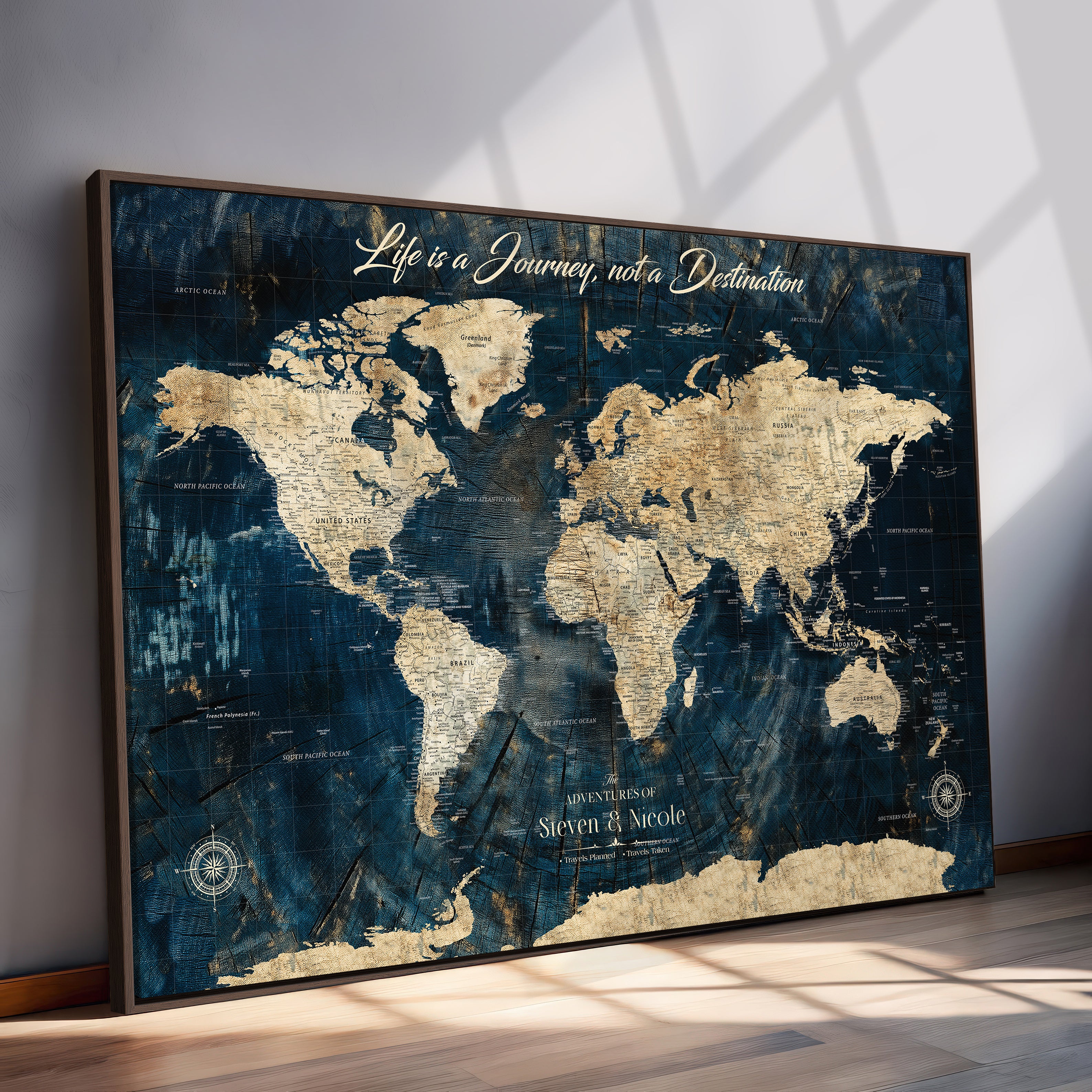 23551206-MGV-CV-36X24-Custom Push Pin World Map Wall Canvas Print – Personalized Travel Tracker with Pins – Framed Large Multi-Size Canvas for Home Office Decor