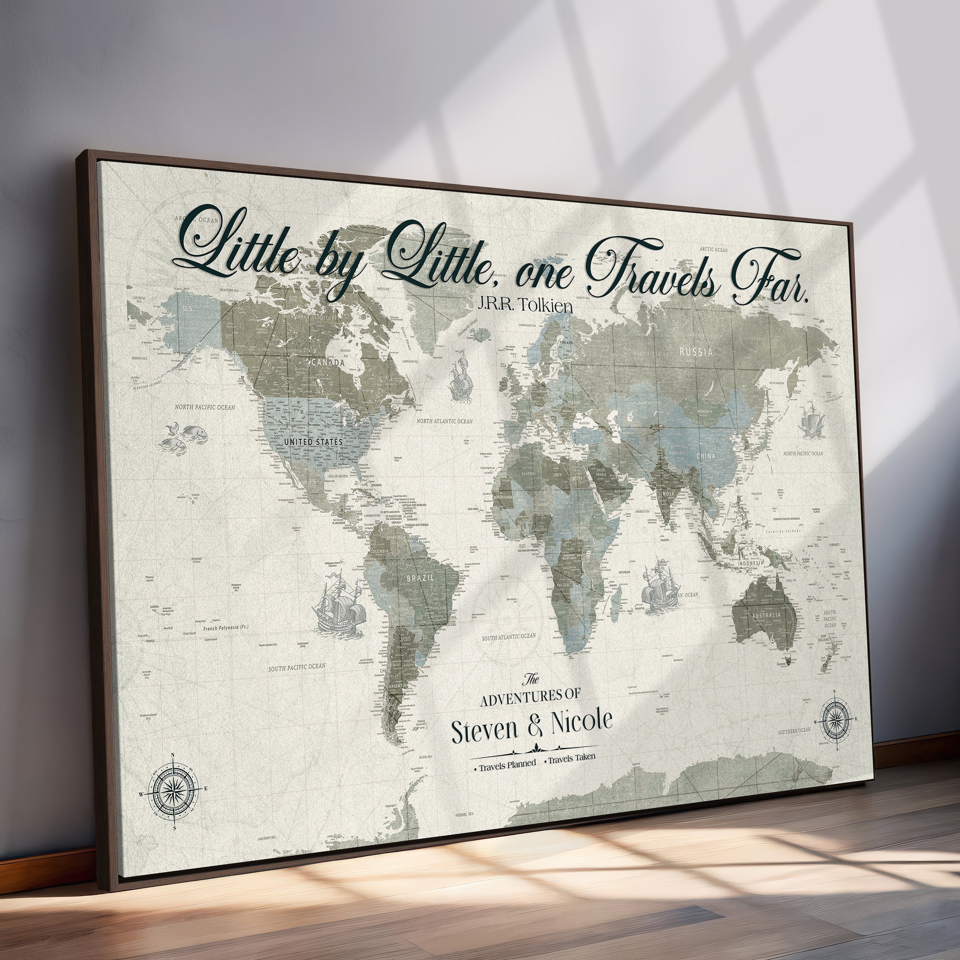72081300-MGV-CV-36X24-Custom Push Pin World Map Wall Canvas Print – Personalized Travel Tracker with Pins – Framed Large Multi-Size Canvas for Home Office Decor
