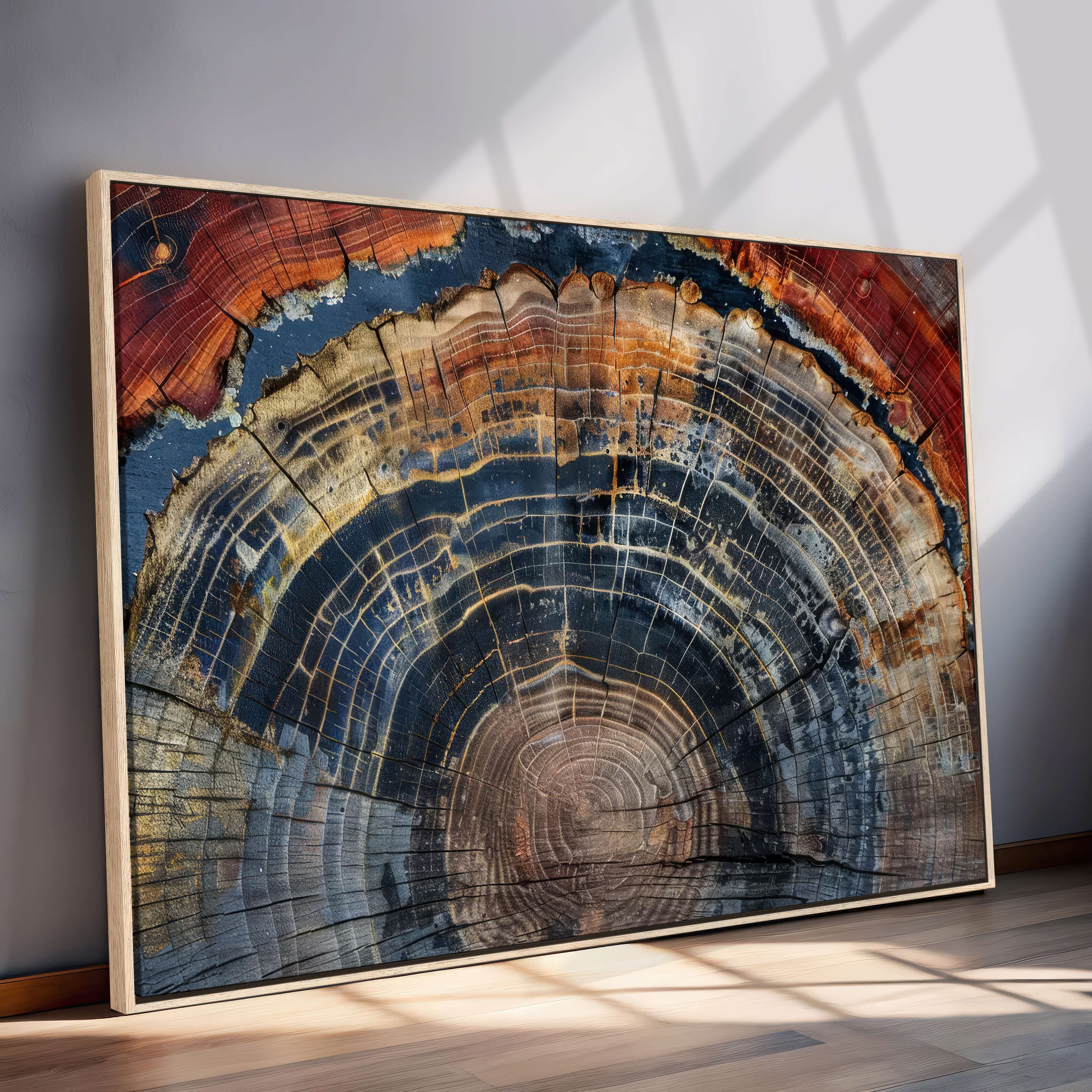 63519-MGV-FC-48X32-3P_Walnut-Abstract Tree Ring Wall Art - Colorful Framed Tree Ring Wall Decor, Minimalist Home Canvas Art, Modern Farmhouse Decor