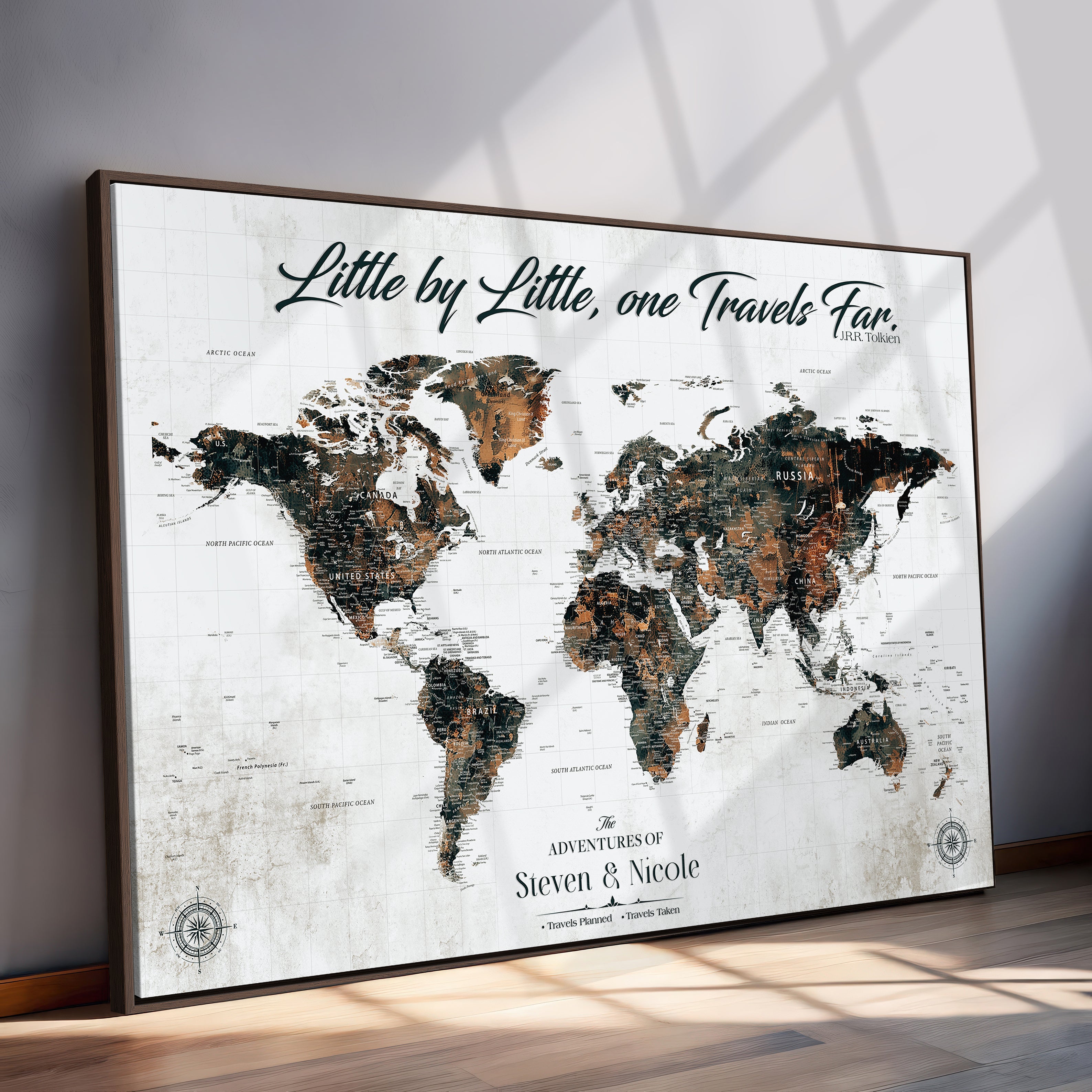 89231588-MGV-CV-36X24-Custom Push Pin World Map Wall Canvas Print – Personalized Travel Tracker with Pins – Framed Large Multi-Size Canvas for Home Office Decor