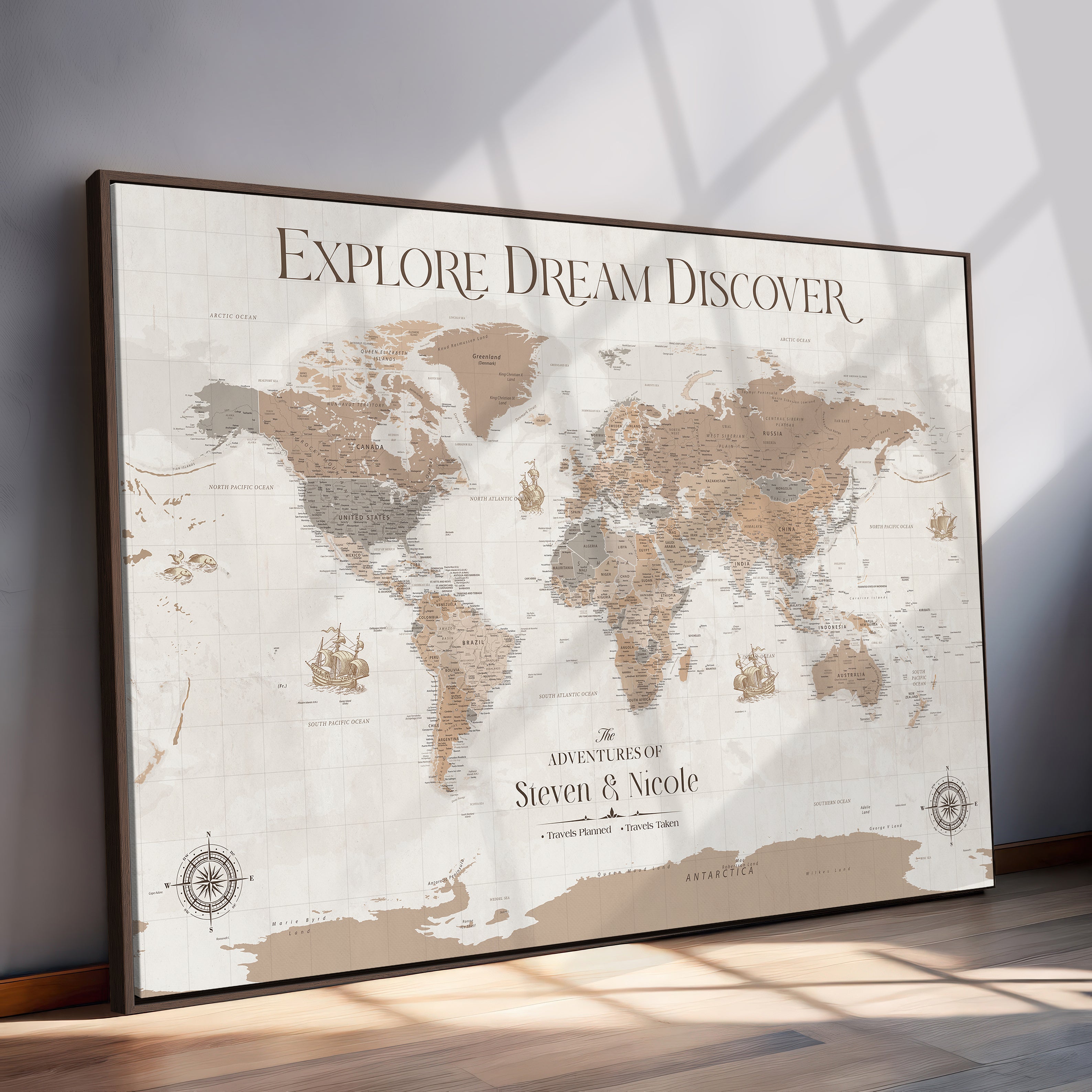 95738134-MGV-CV-36X24-Custom Push Pin World Map Wall Canvas Print – Personalized Travel Tracker with Pins – Framed Large Multi-Size Canvas for Home Office Decor