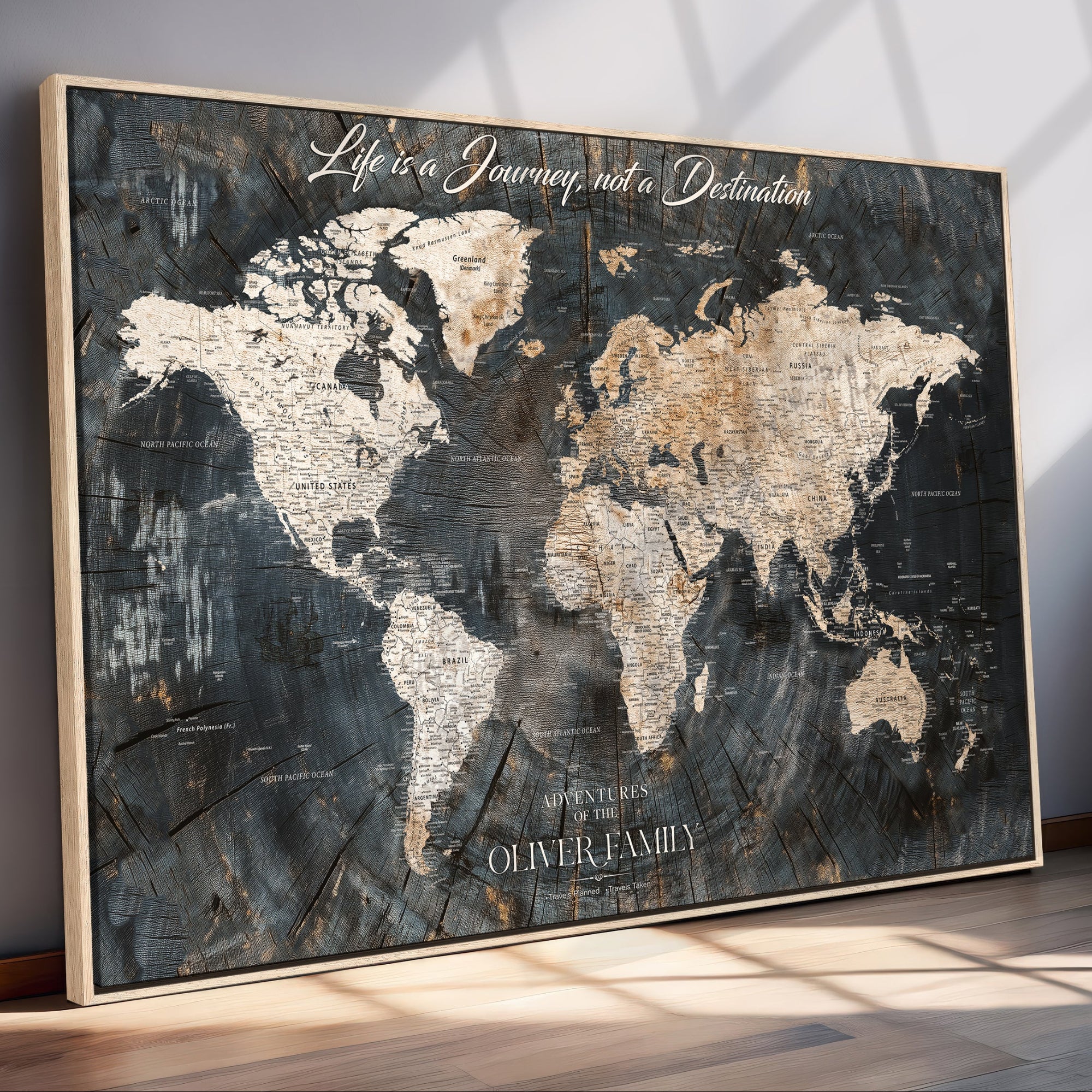 -Personalized Framed Travel Tracker Map – Custom World Canvas Wall Art with Push Pins, Perfect for Home or Office Decor
