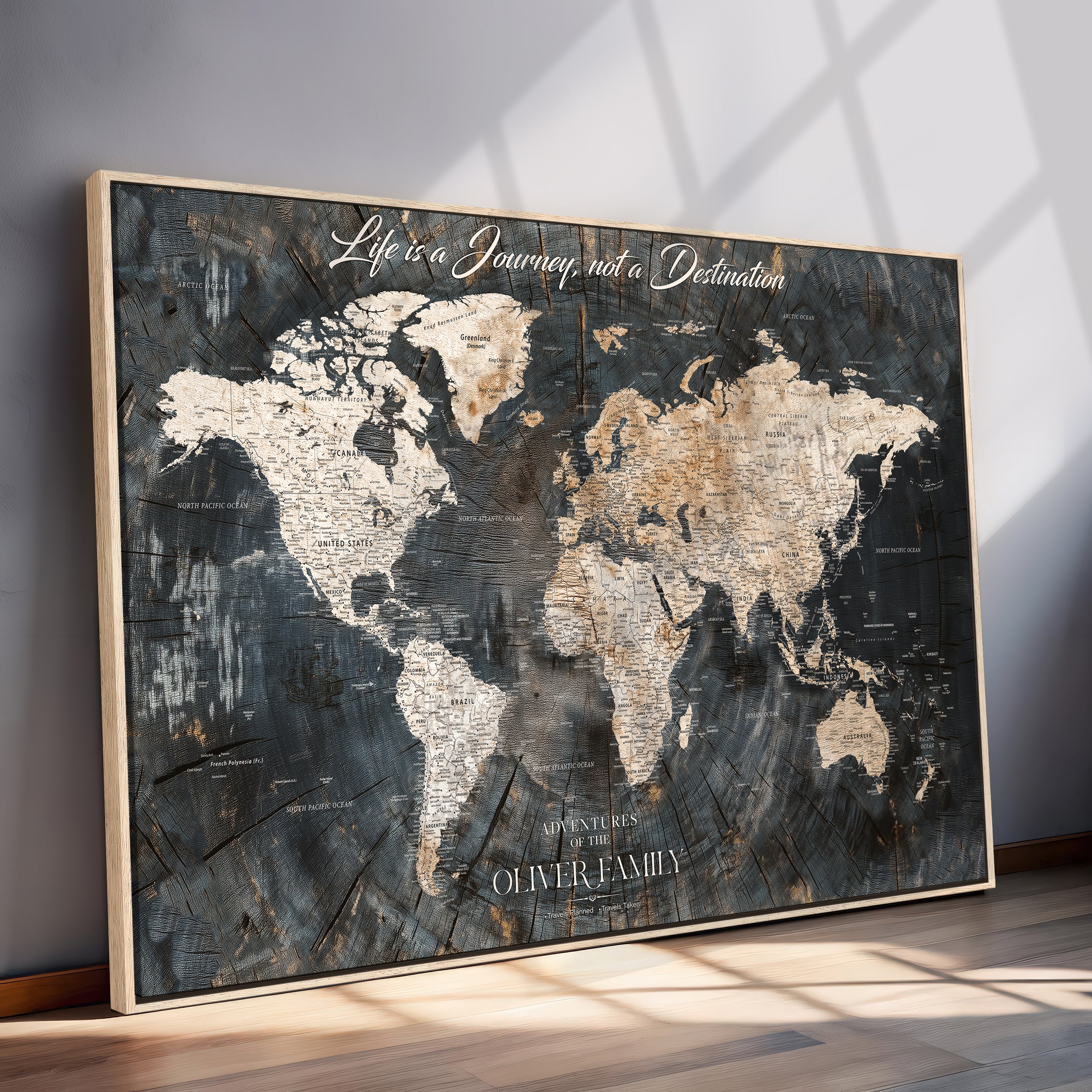 13001721-MGV-CV-36X24-Framed Travel Tracker Map with Push Pins – World Canvas Wall Art to Mark Trips, Great for Offices, Classrooms, and Gift Ideas - H16