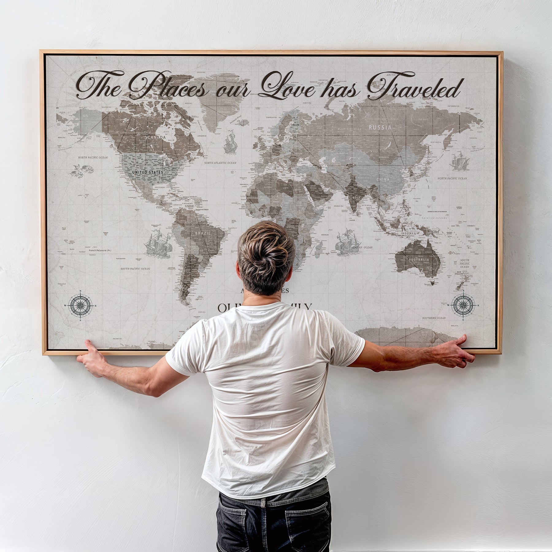 88245481-MGV-CV-36X24-Custom Push Pin World Map Wall Canvas Print – Personalized Travel Tracker with Pins – Framed Large Multi-Size Canvas for Home Office Decor