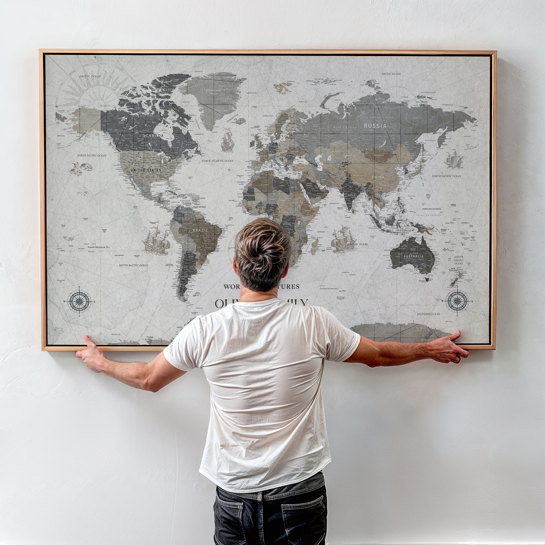 24596128-MGV-CV-36X24-Custom Push Pin World Map Wall Canvas Print – Personalized Travel Tracker with Pins – Framed Large Multi-Size Canvas for Home Office Decor
