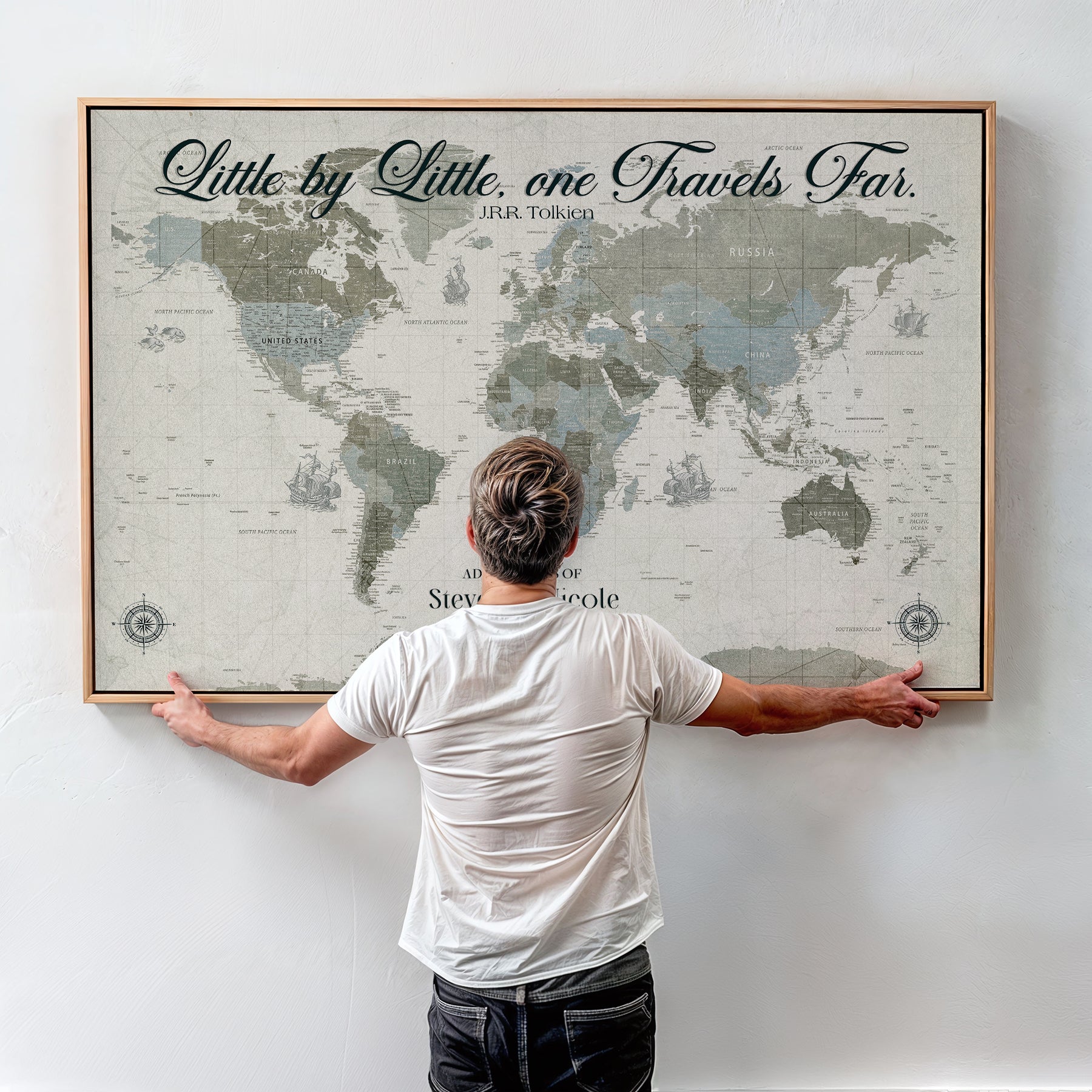 72081300-MGV-CV-36X24-Custom Push Pin World Map Wall Canvas Print – Personalized Travel Tracker with Pins – Framed Large Multi-Size Canvas for Home Office Decor