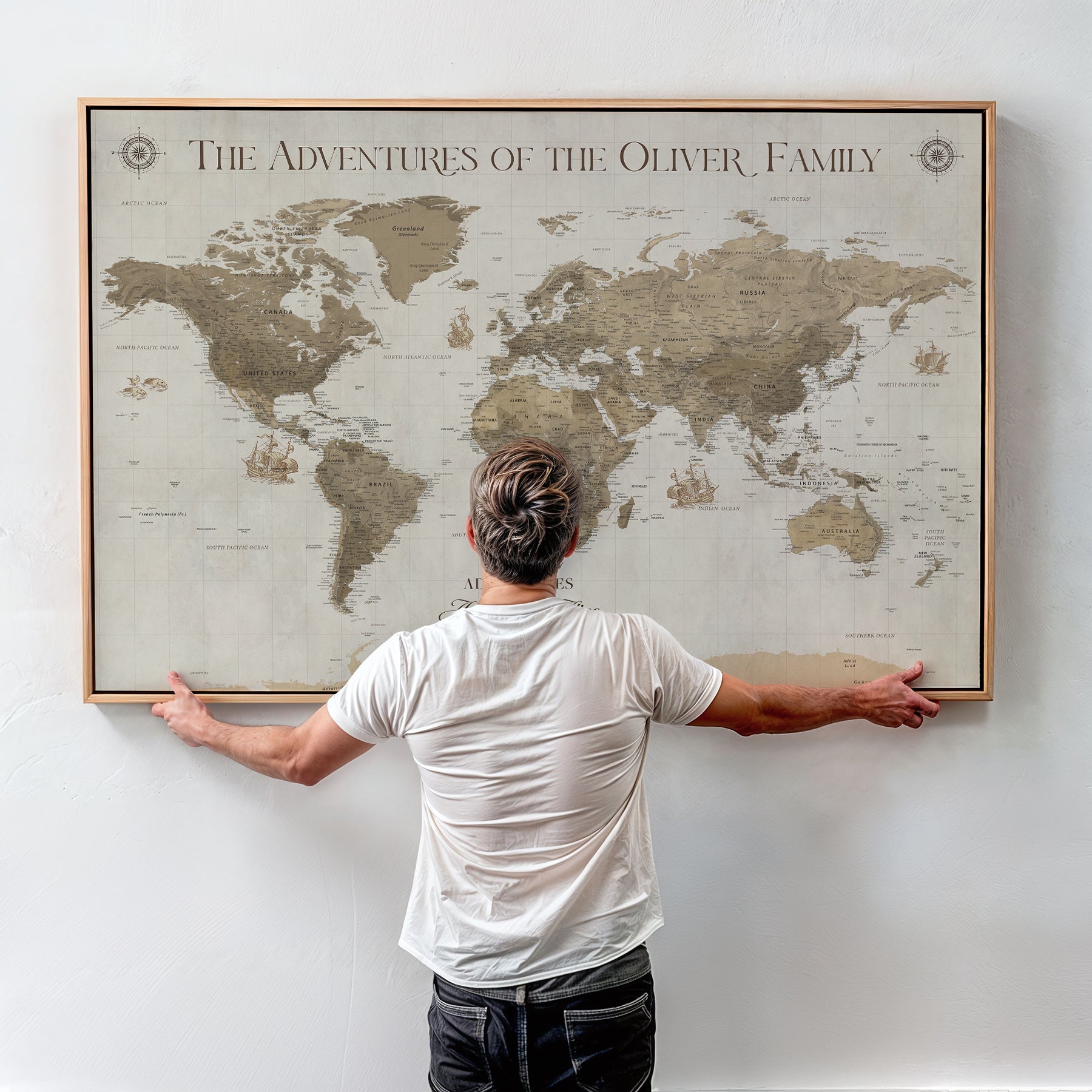 40119313-MGV-CV-36X24-World Travel Map with Pins – Push Pin Maps of Where I've Been, Framed Wall Map for Travel Memories, Old Style Decorative World Map - H12