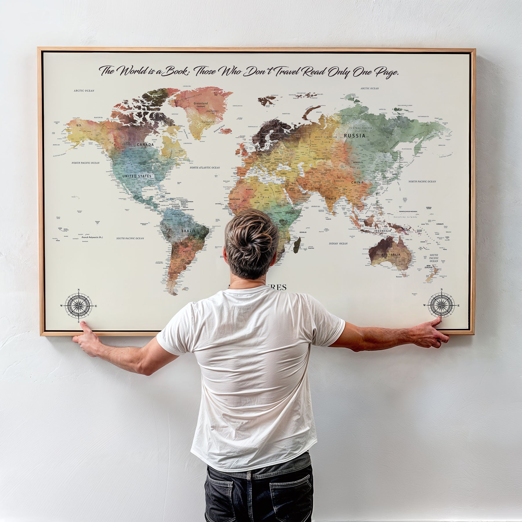 40183091-MGV-CV-36X24-Custom Framed World Map Canvas Print – Personalized Push Pin Travel Tracker Gift for Couples, Weddings, or Anniversary Celebrations
