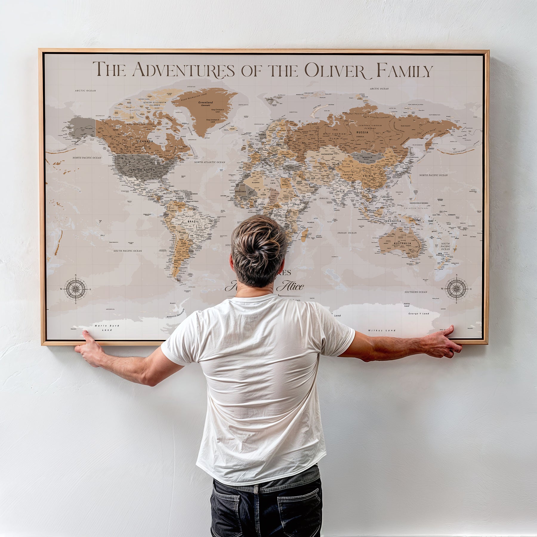 43101120-MGV-CV-36X24-World Travel Map with Pins – Push Pin Maps of Where I've Been, Framed Wall Map for Travel Memories, Old Style Decorative World Map - H10