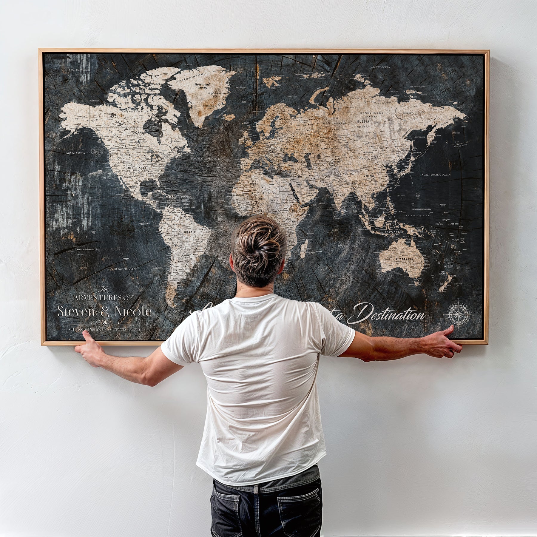 13001721-MGV-CV-36X24-Custom Push Pin World Map Wall Canvas Print – Personalized Travel Tracker with Pins – Framed Large Multi-Size Canvas for Home Office Decor