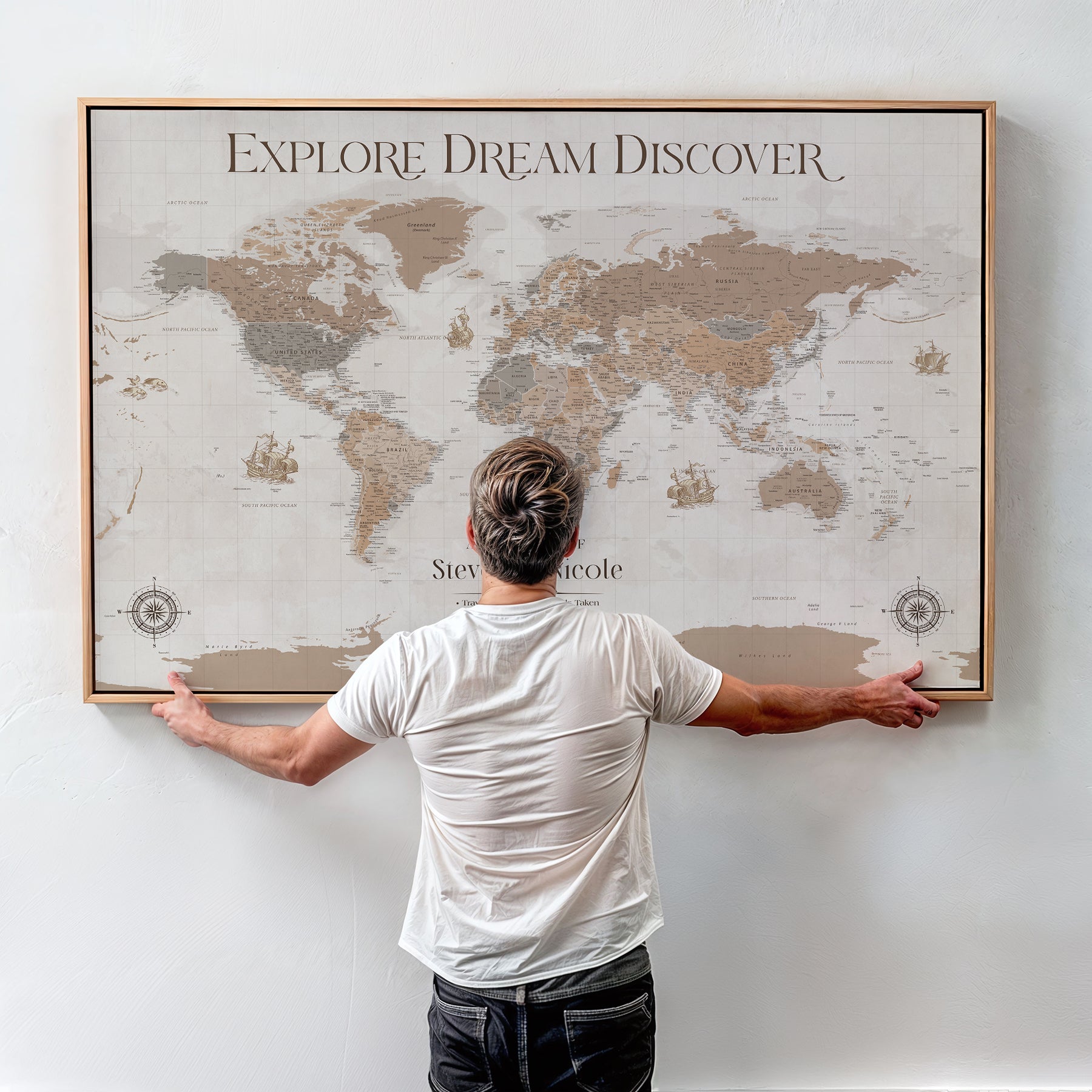 95738134-MGV-CV-36X24-Custom Push Pin World Map Wall Canvas Print – Personalized Travel Tracker with Pins – Framed Large Multi-Size Canvas for Home Office Decor