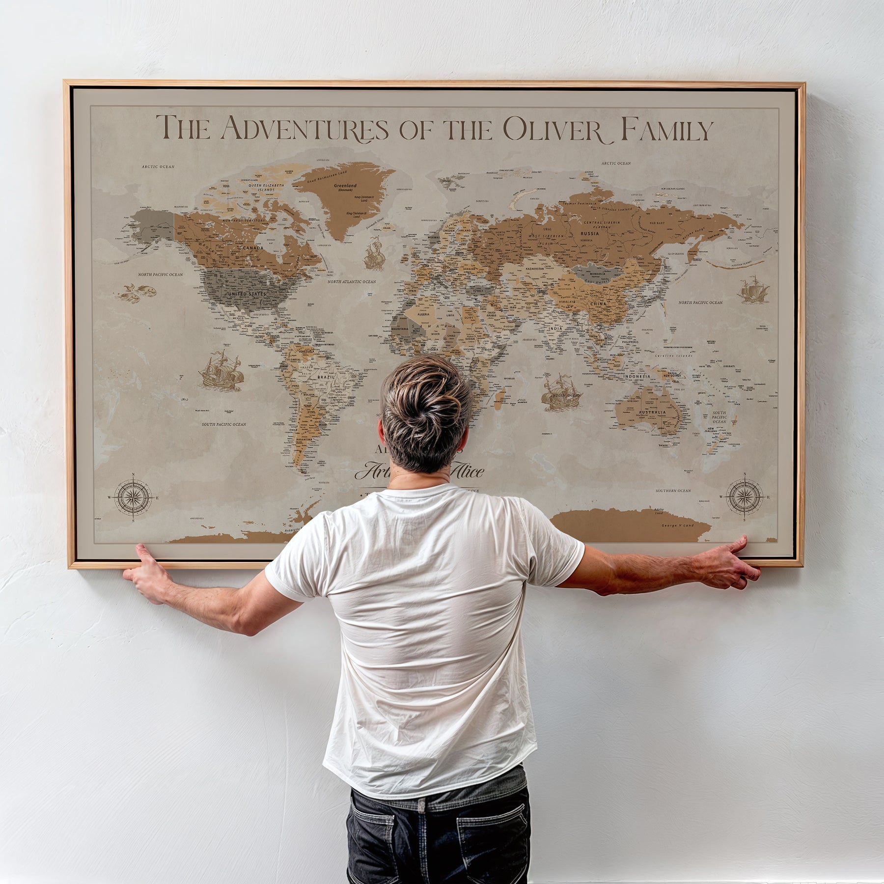 66042608-MGV-CV-36X24-World Travel Map with Pins – Push Pin Maps of Where I've Been, Framed Wall Map for Travel Memories, Old Style Decorative World Map - H11