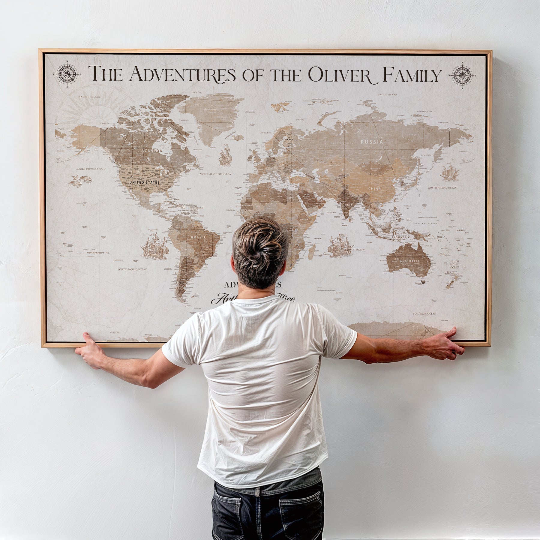 58395047-MGV-CV-36X24-Custom Push Pin World Map Wall Canvas Print – Personalized Travel Tracker with Pins – Framed Large Multi-Size Canvas for Home Office Decor
