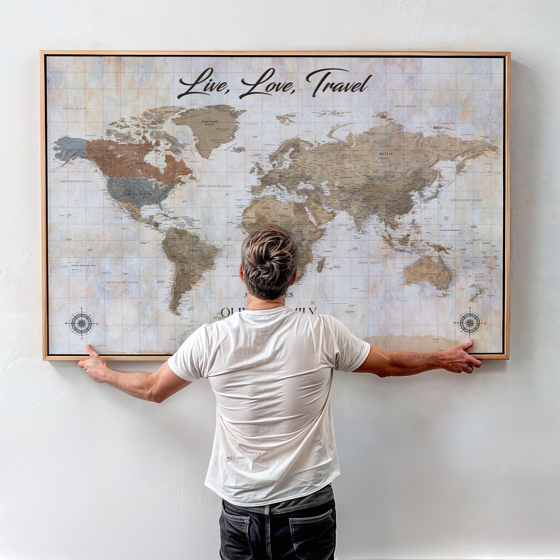 76256172-MGV-CV-36X24-Custom Push Pin World Map Wall Canvas Print – Personalized Travel Tracker with Pins – Framed Large Multi-Size Canvas for Home Office Decor