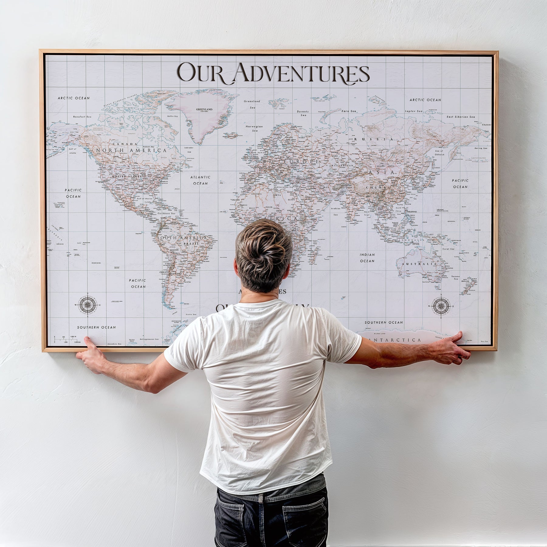 40041157-MGV-CV-36X24-Custom Push Pin World Map Wall Canvas Print – Personalized Travel Tracker with Pins – Framed Large Multi-Size Canvas for Home Office Decor