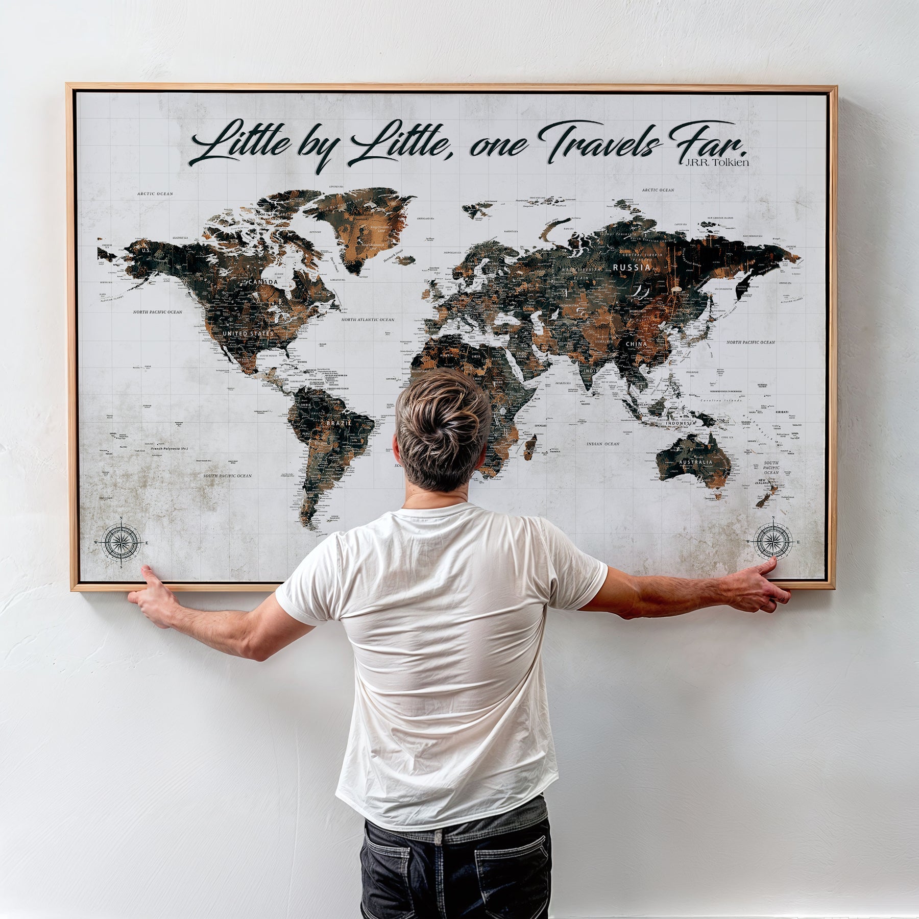 89231588-MGV-CV-36X24-Custom Push Pin World Map Wall Canvas Print – Personalized Travel Tracker with Pins – Framed Large Multi-Size Canvas for Home Office Decor