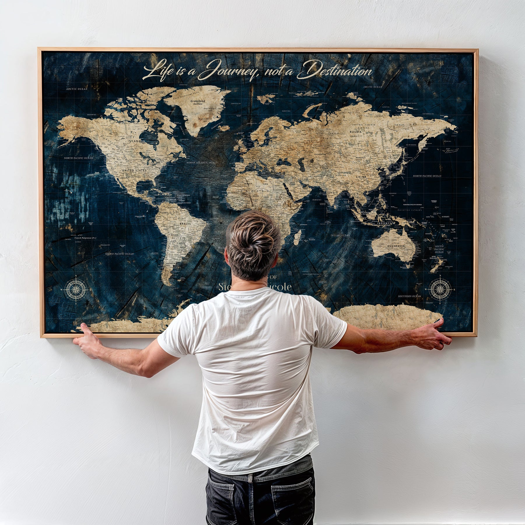 23551206-MGV-CV-36X24-Custom Push Pin World Map Wall Canvas Print – Personalized Travel Tracker with Pins – Framed Large Multi-Size Canvas for Home Office Decor