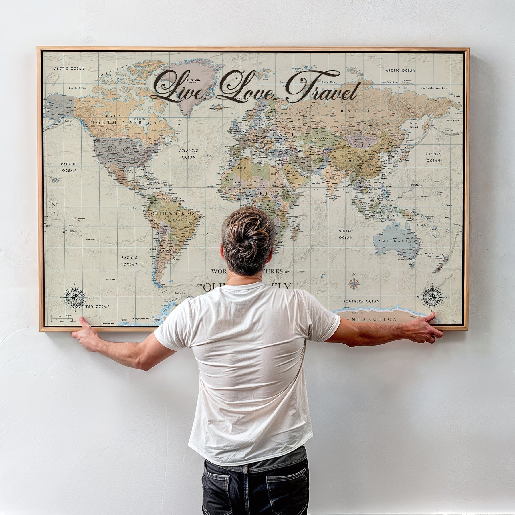 49563244-MGV-CV-36X24-Custom Push Pin World Map Wall Canvas Print – Personalized Travel Tracker with Pins – Framed Large Multi-Size Canvas for Home Office Decor