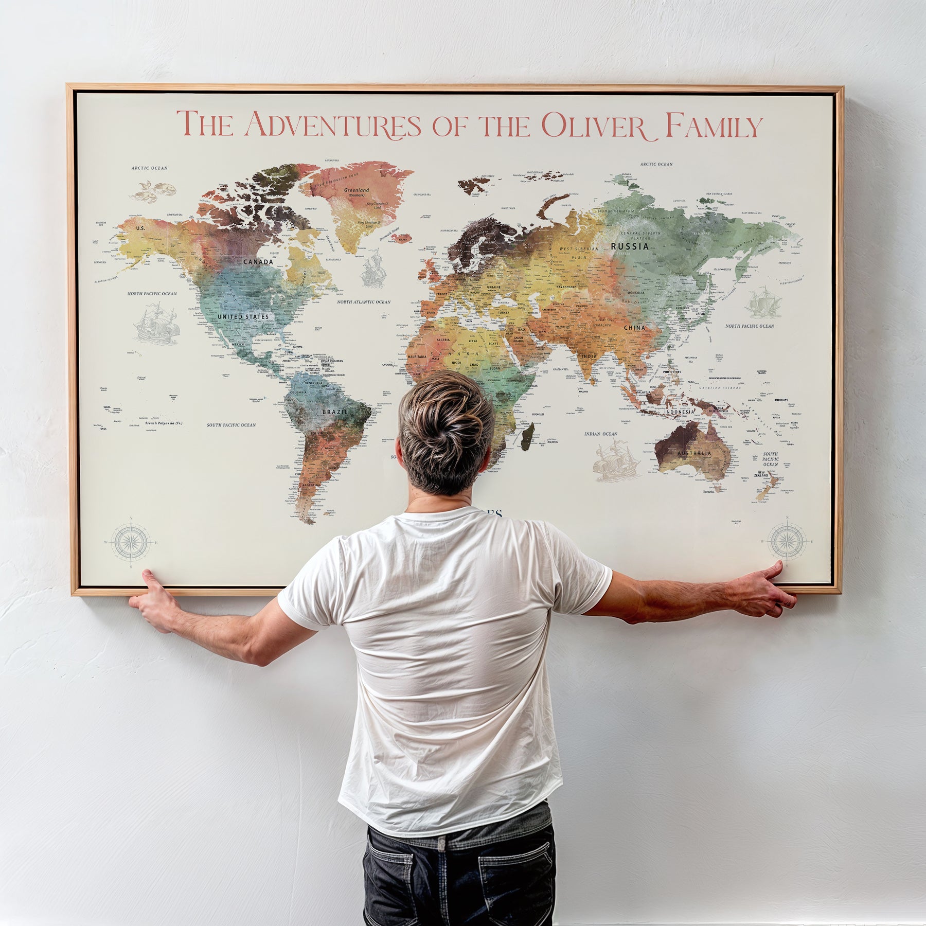 21888361-MGV-CV-36X24-Personalized World Map Wall Art Print – Custom Push Pin Travel Tracker Wall Art, Framed Gift for Couples, Anniversary, or Housewarming