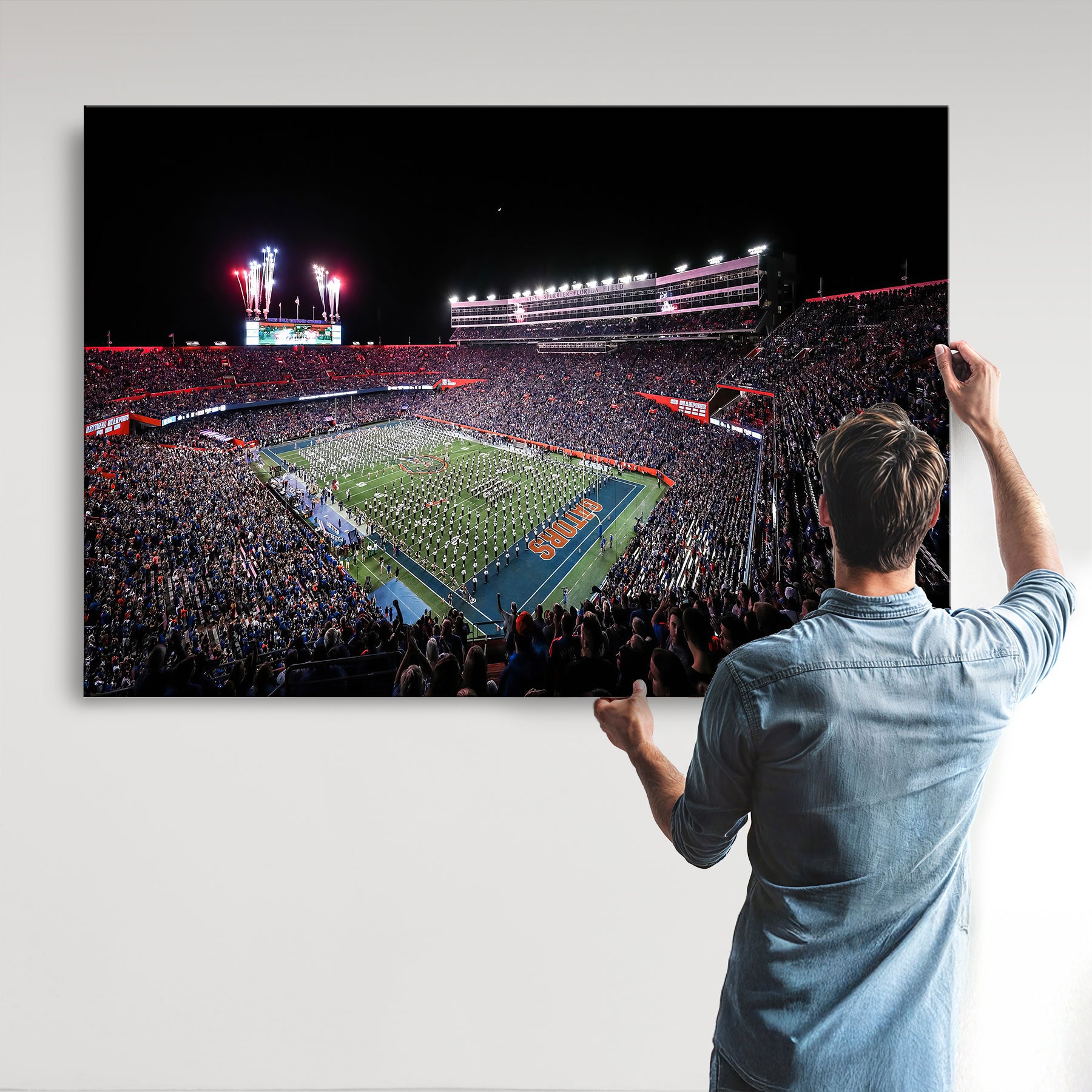 46899-MGV-CV-36X24-Ben Hill Griffin Stadium Night Game Triple Canvas Wall Art - Florida Gators Football Match
