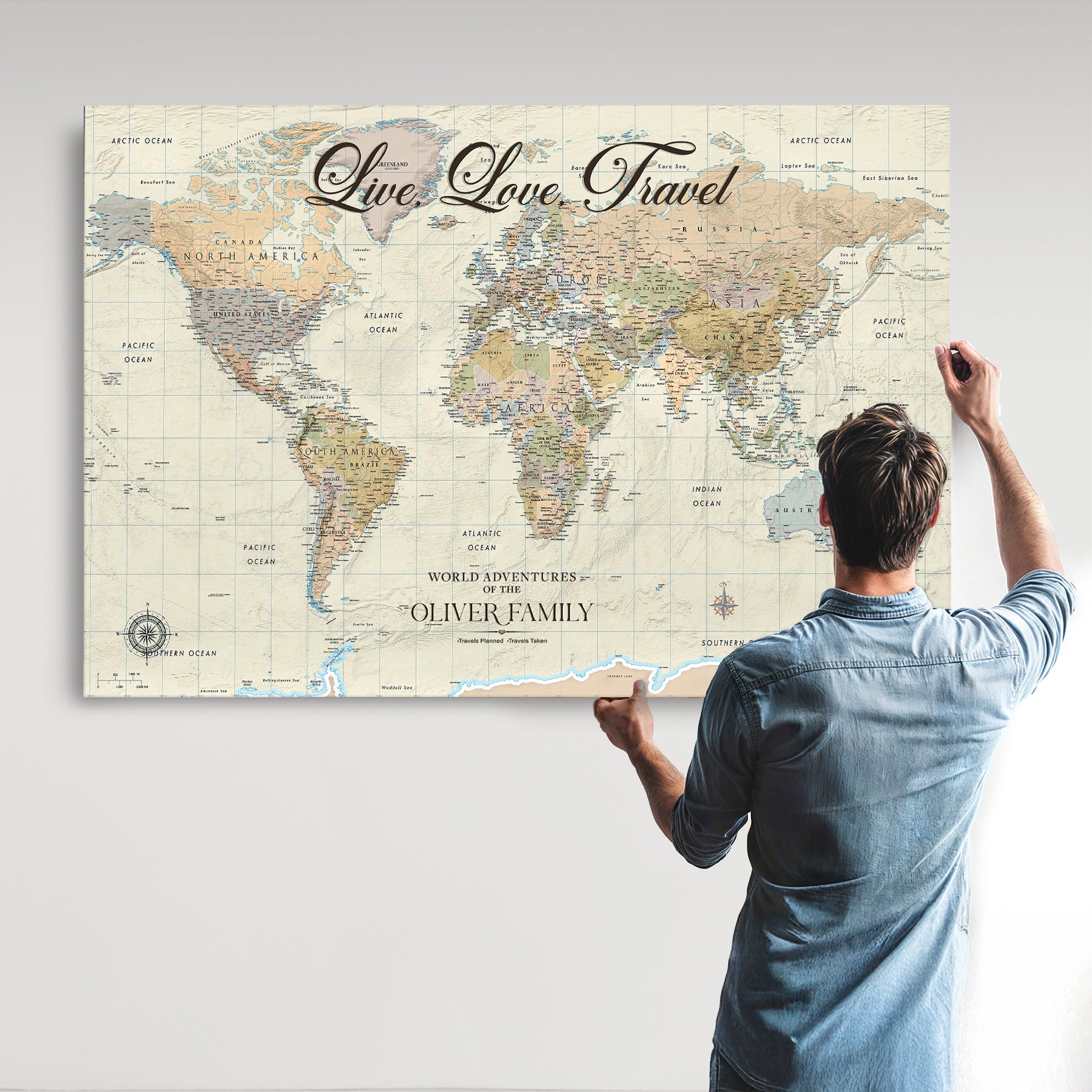 49563244-MGV-CV-36X24-Custom Push Pin World Map Wall Canvas Print – Personalized Travel Tracker with Pins – Framed Large Multi-Size Canvas for Home Office Decor