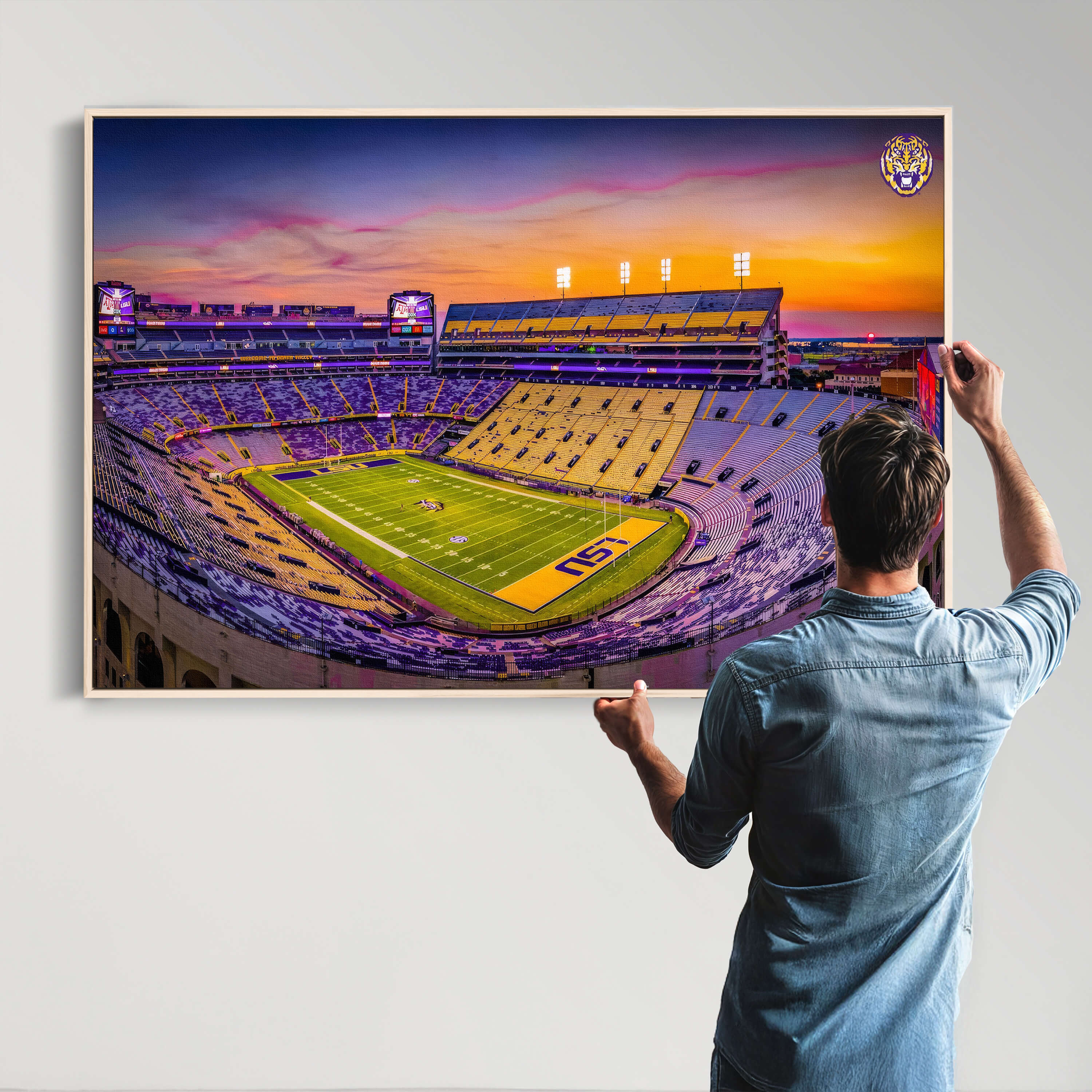 93538-MGV-CV-36X24-The Louisiana State University Tigers Football Team Print - Baton Rouge Tiger Stadium Wall Art Canvas Print