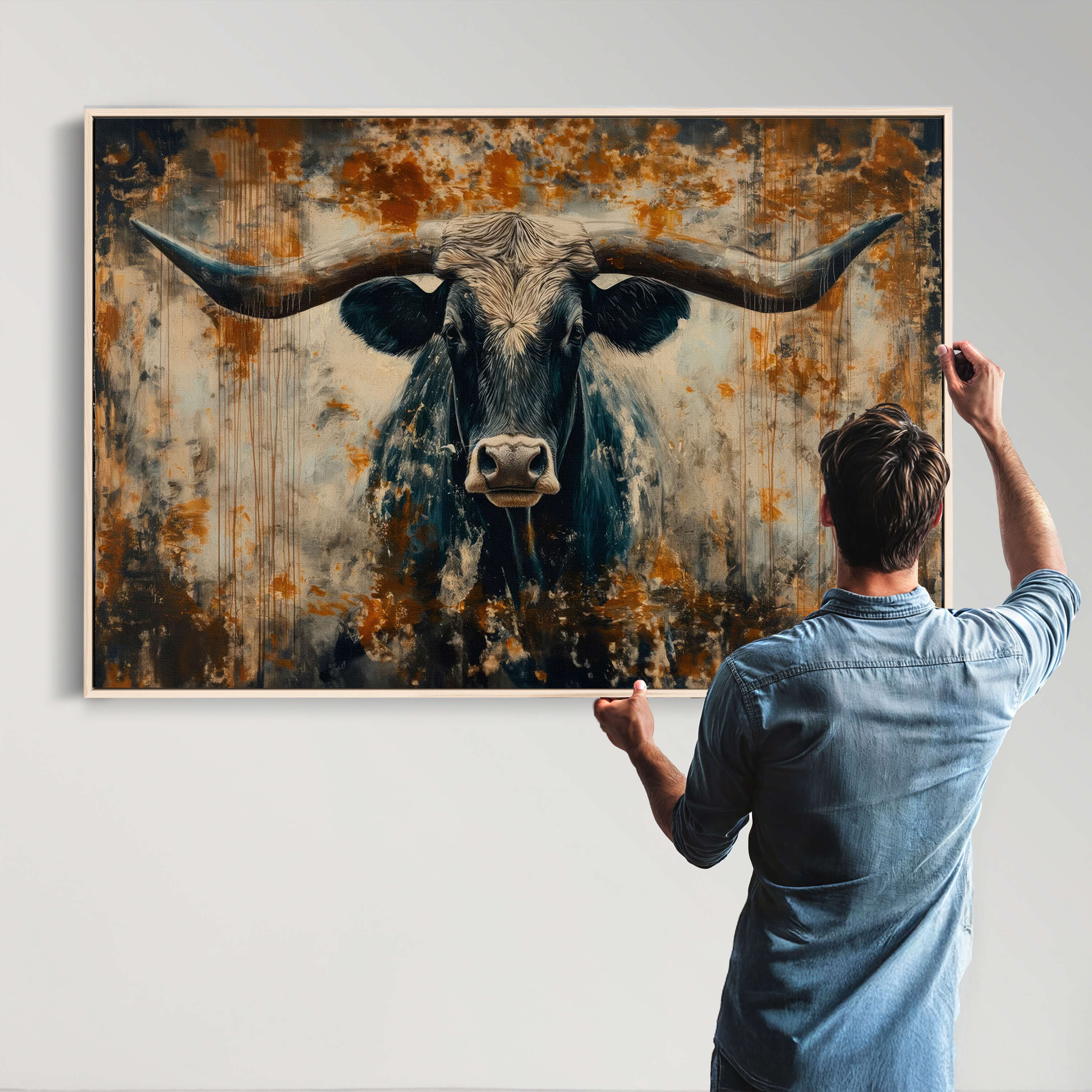 85913-MGV-CV-36X24-Abstract Longhorn Bull Wall Art | Rustic Western Wall Decor | Framed and Ready to Hang | Ideal for Farmhouse, Lodge, and Barn Decor